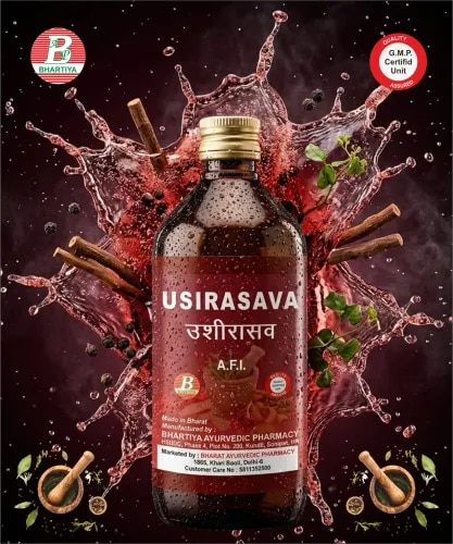 USHIRASAVA
Generic Name: Ushirasava
Type: Ayurvedic Polyherbal Fermented Formulation (Asava)
Primary Indication Area: Bleeding disorders, burning sensation, Pitta disorders, skin diseases, urinary disorders, blood vitiation, and inflammatory conditions.
Therapeutic Indications
• Raktapitta (bleeding disorders)
• Daha (burning sensation)
• Pittaja disorders
• Raktadushti (vitiated blood)
• Twak vikara (skin disorders)
• Mutrakrichra (difficulty in urination)
• Mutravaha disorders (urinary tract disorders)
• Excessive body heat
• Chronic inflammatory conditions
• Pruritus (itching)
• General debility associated with Pitta disorders
Key Benefits
• Supports healthy blood purification (Rakta Shodhana)
• Helps reduce excessive body heat and burning sensation
• Supports urinary tract health
• Promotes healthy skin and complexion
• Helps maintain Pitta balance
• Supports natural detoxification
• Helps reduce inflammatory conditions
• Acts as a cooling rejuvenative tonic
FORMULA
1. Ushira
Botanical Name: Vetiveria zizanioides
Rasa: Tikta, Madhura
Guna: Laghu, Ruksha
Virya: Sheeta
Vipaka: Katu
Mechanism of Action:
• Strong cooling herb
• Reduces burning sensation and excess Pitta
• Supports urinary health
• Purifies blood
2. Harivera
Botanical Name: Pavonia odorata
Rasa: Tikta, Madhura
Guna: Laghu, Ruksha
Virya: Sheeta
Vipaka: Katu
Mechanism of Action:
• Cooling and refreshing herb
• Supports blood purification
• Reduces body heat
• Promotes urinary comfort
3. Padma
Botanical Name: Nelumbo nucifera
Rasa: Madhura, Kashaya
Guna: Laghu, Snigdha
Virya: Sheeta
Vipaka: Madhura
Mechanism of Action:
• Supports healthy blood circulation
• Reduces burning sensation
• Promotes skin health
• Helps balance Pitta
4. Gambhari
Botanical Name: Gmelina arborea
Rasa: Madhura, Kashaya
Guna: Guru, Snigdha
Virya: Sheeta
Vipaka: Madhura
Mechanism of Action:
• Nourishes body tissues
• Supports rejuvenation
• Helps reduce inflammation
• Promotes overall vitality
5. Utpala
Botanical Name: Nymphaea stellata
Rasa: Tikta, Kashaya, Madhura
Guna: Laghu, Snigdha
Virya: Sheeta
Vipaka: Madhura
Mechanism of Action:
• Cooling and soothing herb
• Helps reduce burning sensation
• Supports blood purification
• Promotes skin health
6. Priyangu
Botanical Name: Callicarpa macrophylla
Rasa: Kashaya, Madhura
Guna: Laghu, Ruksha
Virya: Sheeta
Vipaka: Katu
Mechanism of Action:
• Supports healthy skin
• Reduces inflammation
• Helps control excessive sweating
• Supports blood purification
7. Padmaka
Botanical Name: Prunus cerasoides
Rasa: Kashaya, Tikta
Guna: Laghu, Ruksha
Virya: Sheeta
Vipaka: Katu
Mechanism of Action:
• Supports healthy complexion
• Helps reduce Pitta disorders
• Promotes skin nourishment
• Acts as an antioxidant
8. Lodhra
Botanical Name: Symplocos racemosa
Rasa: Kashaya
Guna: Laghu, Ruksha
Virya: Sheeta
Vipaka: Katu
Mechanism of Action:
• Supports healthy skin tissues
• Reduces inflammation and discharge
• Helps purify blood
• Promotes wound healing
9. Manjistha
Botanical Name: Rubia cordifolia
Rasa: Tikta, Kashaya, Madhura
Guna: Guru, Ruksha
Virya: Ushna
Vipaka: Katu
Mechanism of Action:
• Powerful blood purifier
• Supports healthy skin
• Reduces inflammation
• Promotes detoxification
10. Dhanvayasaka
Botanical Name: Fagonia cretica
Rasa: Tikta, Kashaya
Guna: Laghu, Ruksha
Virya: Sheeta
Vipaka: Katu
Mechanism of Action:
• Supports blood purification
• Helps reduce inflammation
• Promotes skin health
• Supports detoxification
11. Patha
Botanical Name: Cissampelos pareira
Rasa: Tikta, Kashaya
Guna: Laghu, Ruksha
Virya: Ushna
Vipaka: Katu
Mechanism of Action:
• Supports urinary health
• Reduces inflammation
• Helps detoxification
• Supports healthy digestion
12. Kiratatikta
Botanical Name: Swertia chirata
Rasa: Tikta
Guna: Laghu, Ruksha
Virya: Sheeta
Vipaka: Katu
Mechanism of Action:
• Supports liver function
• Purifies blood
• Reduces fever and inflammation
• Improves metabolism
13. Nyagrodha
Botanical Name: Ficus benghalensis
Rasa: Kashaya
Guna: Guru, Ruksha
Virya: Sheeta
Vipaka: Katu
Mechanism of Action:
• Supports tissue healing
• Helps reduce excessive Pitta
• Promotes healthy skin
• Supports blood purification
14. Udumbara
Botanical Name: Ficus racemosa
Rasa: Kashaya, Madhura
Guna: Guru, Ruksha
Virya: Sheeta
Vipaka: Madhura
Mechanism of Action:
• Helps control bleeding disorders
• Supports wound healing
• Promotes healthy skin
• Reduces inflammation
15. Sati
Botanical Name: Hedychium spicatum
Rasa: Katu, Tikta
Guna: Laghu, Tikshna
Virya: Ushna
Vipaka: Katu
Mechanism of Action:
• Improves digestion
• Reduces Ama formation
• Supports respiratory and metabolic balance
• Enhances bioavailability of herbs
16. Parpata
Botanical Name: Fumaria parviflora
Rasa: Tikta
Guna: Laghu, Ruksha
Virya: Sheeta
Vipaka: Katu
Mechanism of Action:
• Supports liver function
• Purifies blood
• Reduces burning sensation
• Promotes skin health
17. Pundarika
Botanical Name: Nelumbo nucifera (White Lotus)
Rasa: Madhura, Kashaya
Guna: Laghu, Snigdha
Virya: Sheeta
Vipaka: Madhura
Mechanism of Action:
• Cooling and soothing herb
• Supports blood purification
• Reduces Pitta disorders
• Promotes healthy complexion
18. Patola
Botanical Name: Trichosanthes dioica
Rasa: Tikta
Guna: Laghu, Ruksha
Virya: Ushna
Vipaka: Katu
Mechanism of Action:
• Supports healthy skin
• Purifies blood
• Helps detoxification
• Improves digestion
19. Kachnar
Botanical Name: Bauhinia variegata
Rasa: Kashaya
Guna: Laghu, Ruksha
Virya: Sheeta
Vipaka: Katu
Mechanism of Action:
• Supports glandular health
• Helps reduce inflammatory swelling
• Promotes detoxification
• Supports skin health
20. Jambu
Botanical Name: Syzygium cumini
Rasa: Kashaya, Madhura
Guna: Laghu, Ruksha
Virya: Sheeta
Vipaka: Katu
Mechanism of Action:
• Supports blood purification
• Helps regulate metabolism
• Promotes urinary health
• Supports healthy skin
21. Salmali
Botanical Name: Bombax ceiba
Rasa: Kashaya, Madhura
Guna: Guru, Snigdha
Virya: Sheeta
Vipaka: Madhura
Mechanism of Action:
• Supports tissue healing
• Helps reduce bleeding tendencies
• Promotes skin health
• Provides rejuvenative support
22. Draksha
Botanical Name: Vitis vinifera
Rasa: Madhura
Guna: Guru, Snigdha
Virya: Sheeta
Vipaka: Madhura
Mechanism of Action:
• Nourishes body tissues
• Provides antioxidant support
• Helps reduce burning sensation
• Acts as a rejuvenative tonic
23. Dhataki
Botanical Name: Woodfordia fruticosa
Rasa: Kashaya
Guna: Laghu, Ruksha
Virya: Ushna
Vipaka: Katu
Mechanism of Action:
• Natural fermentation catalyst
• Enhances extraction of phytochemicals
• Improves bioavailability
• Supports preservation of formulation
24. Sarkara
Botanical Name: Sugar
Rasa: Madhura
Guna: Guru, Snigdha
Virya: Sheeta
Vipaka: Madhura
Mechanism of Action:
• Fermentation substrate
• Improves palatability
• Provides formulation stability
• Supports natural fermentation
25. Madhu
Botanical Name: Honey
Rasa: Madhura, Kashaya
Guna: Laghu, Ruksha
Virya: Sheeta
Vipaka: Madhura
Mechanism of Action:
• Supports natural fermentation
• Enhances bioavailability
• Acts as a Yogavahi (catalytic carrier)
• Promotes tissue nourishment
26. Maricha
Botanical Name: Piper nigrum
Rasa: Katu
Guna: Laghu, Tikshna
Virya: Ushna
Vipaka: Katu
Mechanism of Action:
• Improves digestion and metabolism
• Enhances bioavailability of herbal constituents
• Reduces Ama accumulation
• Supports detoxification
Dosage
Adults:
• 15–30 mL
• Twice daily after meals
• Dilute with equal quantity of water
Common Usage Guidance
• Traditionally used in bleeding disorders and Pitta disorders
• Supports blood purification and healthy skin
• Helps reduce burning sensation and excessive body heat
• Supports urinary health and natural detoxification
• Usually prescribed for 4–8 weeks under Ayurvedic supervision
• Best taken after food
Important Notes
• Contains naturally fermented alcohol
• Use cautiously in diabetes mellitus
• Should be taken under Ayurvedic supervision
• Avoid self-medication in severe bleeding disorders or systemic illness
• Store in a cool, dry place
• Keep tightly closed after use
• Keep out of reach of children
ushirasava syrup, ushirasava syrup uses, ushirasava syrup uses in hindi
ushirasava uses, ushirasava uses in hindi, ushirasava syrup benefits
ushirasava ingredients, ushirasava ayurvedic medicine uses
ushirasava and chandanasava, ushirasava ayurvedic syrup
ushirasava ayurvedic, ushirasava ayurvedic medicine
ushirasava amazon, ushirasava ayur times, ushirasava ayurvedic medicine uses in kannada
ushirasava benefits in hindi, ushirasava benefits, ushirasava contents
chandanasava ushirasava, benefits of ushirasava, ushirasava dhootapapeshwar
ushirasava dosage, ushirasava dose, ushirasava dawa ke fayde
divya ushirasava benefits, ushirasava uses in english, ushirasava for acidity
ushirasava for skin, ushirasava uses for skin, ushirasava uses for piles
ushirasava ke fayde, ushirasava ke fayde in hindi, ushirasava used for
ushirasava syrup ke fayde in hindi, ushirasava syrup ke fayde
ushirasava hindi, ushirasava how to use, ushirasava how to take
ushirasava uses hindi, ushirasava benefits hindi, ushirasava syrup hindi
ushirasava kya hai, ushirasava ingredients in hindi, ushirasava meaning in hindi
ushirasava in hindi, ushirasava indication, ushirasava in uti, ushirasava in ayurveda
baidyanath jhansi ushirasava, benefits of juani, ushirasava kadha, ushirasava kis kaam aati hai
ushirasava kadha uses, ushirasava near me, ushirasava online, uses of ushirasava
use of ushirasava syrup, use of ushirasava in hindi, ingredients of ushirasava
benefits of ushirasava in hindi, benefits of ushirasava syrup, ushirasava price
ushirasava planet ayurveda, ushirasava preparation, ushirasava syrup price
ushirasava reference, ushirasava research article, ushirasava unjha
ayurvedic medicine ushirasava, ayurvedic ushirasava, divya ushirasava uses
syp ushirasava uses in hindi, sandu ushirasava benefits, syrup ushirasava uses