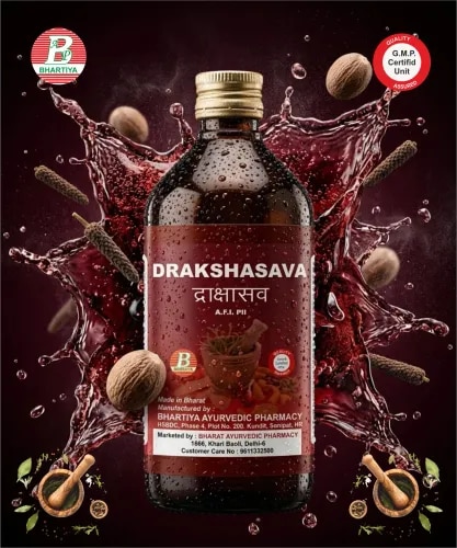 DRAKSHAASAVA Product IdentificationGeneric Name: Drakshaasava (Drakshasava)Type: Ayurvedic Polyherbal Fermented Formulation (Asava)Primary Indication Area: Digestive tonic, restorative tonic, blood-supportive tonic, and rejuvenative formulation.Therapeutic Indications• General debility and fatigue• Loss of appetite (Aruchi)• Chronic indigestion and weak digestion (Agnimandya)• Anaemia and weakness associated with chronic illness• Convalescence after fever and infection• Mild constipation associated with debility• Nutritional deficiency and poor strength• Respiratory weakness and chronic cough (supportive use)• Elderly weakness and recovery support• Low body weight and poor vitalityKey Benefits• Acts as a nourishing and restorative tonic• Improves digestion and appetite• Supports healthy blood formation• Enhances strength and vitality• Helps reduce fatigue and exhaustion• Supports healthy bowel function• Promotes recovery after illness• Supports respiratory health• Improves overall nutritional statusFORMULAMain Ingredients• Draksha (Vitis vinifera – Raisins) – 4.800 kg• Water – sufficient quantity for extractionSweetening and Fermentation Base• Guda (Jaggery) – 9.600–14.400 kg (as per reference)• Madhu (Honey) – quantity as per classical reference (where applicable)• Dhataki Pushpa (Woodfordia fruticosa) – 768 gPrakshepa Dravyas• Tvak (Cinnamomum verum) – 48 g• Ela (Elettaria cardamomum) – 48 g• Patra (Cinnamomum tamala) – 48 g• Nagakesara (Mesua ferrea) – 48 g• Maricha (Piper nigrum) – 48 g• Pippali (Piper longum) – 48 g• Shunthi (Zingiber officinale) – 48 gKey Ingredient Actions1.Draksha (Vitis vinifera)Rasa: MadhuraGuna: Guru, SnigdhaVirya: Sheeta Vipaka: Madhura Prabhava: Brimhana, RaktavardhakaMechanism of Action:• Provides nourishment and energy• Supports blood health and vitality• Helps reduce fatigue and weakness• Mild laxative action supports bowel regularity• Supports respiratory and cardiovascular health2. Shunthi (Zingiber officinale)Rasa: Katu Guna: Laghu, RukshaVirya: UshnaVipaka: MadhuraMechanism of Action:• Improves digestion and appetite• Enhances circulation• Reduces bloating and indigestion• Supports respiratory function• Improves nutrient assimilation3. Pippali (Piper longum)Rasa: Katu Guna: Laghu, Snigdha Virya: Anushna-Ushna Vipaka: MadhuraMechanism of Action:• Enhances digestive strength• Improves bioavailability of herbal constituents• Supports respiratory health• Helps reduce chronic weakness• Acts as rejuvenative support4. Maricha (Piper nigrum)Rasa: KatuGuna: Laghu, TikshnaVirya: Ushna Vipaka: KatuMechanism of Action:• Stimulates digestion and metabolism• Improves nutrient absorption• Reduces Ama (metabolic toxins)• Supports respiratory clearance• Enhances circulation5. Tvak (Cinnamomum verum)Rasa: Katu, Tikta, Madhura Guna: Laghu, Tikshna Virya: UshnaVipaka: KatuMechanism of Action:• Improves digestion and appetite• Supports circulation• Provides antioxidant activity• Reduces abdominal discomfort• Enhances flavor and palatability6. Ela (Elettaria cardamomum)Rasa: Madhura, KatuGuna: LaghuVirya: SheetaVipaka: MadhuraMechanism of Action:• Reduces bloating and nausea• Improves digestion• Supports respiratory comfort• Enhances aroma and taste• Promotes appetite7. Nagakesara (Mesua ferrea)Rasa: Kashaya, Tikta Guna: Laghu, RukshaVirya: SheetaVipaka: KatuMechanism of Action:• Supports blood health• Helps maintain tissue integrity• Reduces inflammation• Supports overall vitality• Provides restorative support8. Dhataki (Woodfordia fruticosa)Rasa: KashayaGuna: Laghu, Ruksha Virya: Ushna Vipaka: Katu Prabhava: Sandhana KarakaMechanism of Action:• Natural fermentation catalyst• Supports self-generated alcohol formation• Improves extraction of active constituents• Enhances stability and shelf life• Increases bioavailabilityDosage• Adults: 15–30 ml• Twice daily after meals• Dilute with equal quantity of waterCommon Usage Guidance• Used as a restorative tonic after illness• Beneficial in weakness, fatigue, and poor digestion• Supports healthy blood formation and vitality• Commonly prescribed for 4–12 weeks depending on condition• Best taken after foodImportant Notes• Contains jaggery, honey, and naturally generated alcohol due to fermentation• Use cautiously in diabetes• Not recommended during pregnancy unless prescribed by a qualified practitioner• Should be used under Ayurvedic supervision in chronic illnesses• Store in a cool, dry place and keep tightly closed• Keep out of reach of children• Shake well before use if recommended by the manufacturerdrakshasava, drakshasava uses in hindi, drakshasava benefits in hindidrakshasava uses, drakshasava syrup, drakshasava pricedrakshasava syrup uses, drakshasava benefits, drakshasava ayurvedic medicinedrakshasava ayurvedic medicine uses in hindi, drakshasava ayurvedicdrakshasava ayurvedic syrup, drakshasava ayurvedic medicine hindidrakshasava amazon, drakshasava ayurvedic medicine usesdrakshasava buy online, drakshasava best brand, drakshasava benefits in englishdrakshasava contains alcohol, drakshasava churna, drakshasava che faydedrakshasava for child, drakshasava dabur syrup uses in hindi, drakshasava dosedrakshasava in english, when to take drakshasava, drakshasava for liverdrakshasava for skin, drakshasava for weight gain, drakshasava for kidsdrakshasava for weight loss, drakshasava fayde, drakshasava for acidity drakshasava for cough, drakshasava glass bottle, drakshasava how to take,drakshasava hindi use, drakshasava use, benefits of drakshasava in hindidrakshasava kya hai, drakshasava ingredients, drakshasava in hindidrakshasava ingredients in hindi, drakshasava indication, drakshasava imagesdrakshasava in cough, drakshasava juice, drakshasava ke fayde, drakshasava ke upyogdrakshasava ke labh, drakshasava ke fayde in hindi, drakshasava kis kaam aata haidrakshasava kya kam karta hai, drakshasava lohasava syrup, drakshasava lene ke faydedrakshasava meaning in hindi, drakshasava medicine uses in hindi, drakshasava marathidrakshasava medicine, drakshasava meaning, drakshasava medicine uses, drakshasava mrpdrakshasava near me, drakshasava syrup near me, drakshasava online, benefits of drakshasavauses of drakshasava, benefits of drakshasava syrup, drakshasava price in indiadrakshasava rate, drakshasava syrup benefits, drakshasava syrup in hindidrakshasava syrup price, what does drakshasava do, where drakshasavawhen drakshasava, how to take drakshasava, why drakshasavawho drakshasava, is drakshasava good for sleep, is drakshasava good for liveris drakshasava good for diabetes, is drakshasava alcoholis drakshasava and draksharishta same, is drakshasava wineis drakshasava good for cough, is drakshasava good for acidityis drakshasava good for health, can we take drakshasava dailyshould drakshasava, will drakshasava, was drakshasavabest drakshasava syrup, best drakshasava, top drakshasava