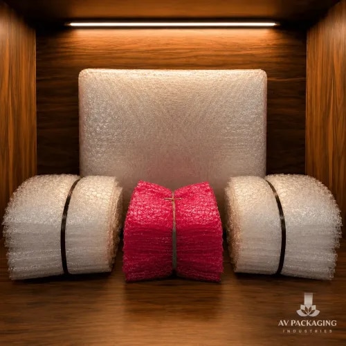 Description:Air bubble film is a flexible plastic material made from polyethylene, with regularly spaced air-filled hemispherical bubbles. It acts as a cushion to protect fragile items from shocks, vibrations, and external impacts during transportation and storage.Key Features:• Lightweight yet highly durable• Provides excellent shock absorption and cushioning• Available in rolls, pouches, and sheets of various sizes• Waterproof and resistant to chemicals• Available in anti-static and biodegradable variantsApplications:• Wrapping fragile items like glassware, electronics, and ceramics• Cushioning during shipping and storage• Protective layering for furniture and automotive parts• Insulation purposes in packaging