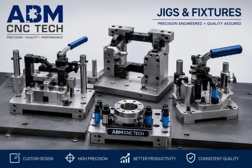 # Jigs and Fixtures – ABM CNC TECHABM CNC TECH manufactures precision-engineered **Jigs and Fixtures** designed to support accurate, repeatable, and efficient machining and assembly operations. Our jigs and fixtures are developed according to specific component requirements, production processes, and dimensional specifications.We focus on robust construction, precise positioning, secure component holding, and ease of operation to help improve production consistency and reduce setup time. Our customized solutions are suitable for various industrial manufacturing and machining applications where accuracy and repeatability are essential.With our engineering expertise and CNC machining capabilities, ABM CNC TECH provides reliable jigs and fixtures that help manufacturers achieve better productivity, consistent quality, and efficient production processes.
