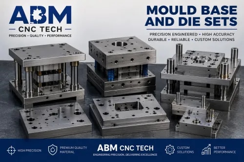 # Mould Base and Die Sets – ABM CNC TECHABM CNC TECH manufactures **precision Mould Bases and Die Sets** designed to meet the demanding requirements of moulding, tooling, stamping, and industrial manufacturing applications. Our mould bases and die sets are manufactured with accurate dimensions, proper alignment, and robust construction to support reliable tooling performance.We provide customized solutions based on component specifications, mould design, production requirements, and application needs. With precision CNC machining and quality-focused manufacturing processes, ABM CNC TECH delivers mould bases and die sets that offer excellent dimensional accuracy, durability, repeatability, and ease of assembly.Our products are suitable for industries requiring dependable tooling solutions, helping manufacturers achieve consistent production quality, reduced setup time, and efficient manufacturing operations.