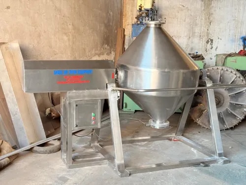 Double Cone Mixer – Product DescriptionDouble Cone Mixer is an efficient industrial mixing machine designed for the uniform blending of dry powders, granules, and free-flowing materials. Its double-cone-shaped vessel rotates around a horizontal axis, allowing the material to move continuously within the chamber for gentle and homogeneous mixing.The machine is suitable for applications where consistent blending with minimal product damage is required. Its simple construction, enclosed mixing chamber, and low-maintenance operation make it suitable for a wide range of industrial processing applications.Key FeaturesUniform and homogeneous mixingGentle mixing action with minimal product degradationSuitable for dry powders and granular materialsRobust and durable constructionEnclosed mixing systemEasy loading and dischargeLow maintenance requirementsEasy cleaning and operationAvailable in different capacitiesSuitable for batch mixing applicationsApplicationsDouble Cone Mixers are widely used in pharmaceuticals, food processing, chemicals, cosmetics, fertilizers, minerals, nutraceuticals, spices, and other powder-processing industries for efficient blending of dry and free-flowing materials.