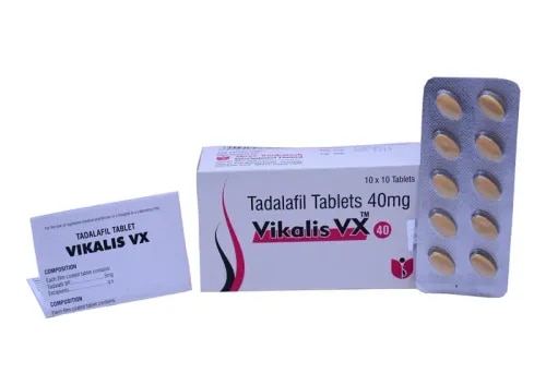 Vikalis Vx 40mg - TadalafilVikalis Vx 40mg is having the drug ingredient called Tadalafil 40mg which is used to treat Erectile Dysfunction in Men. Vikalis Vx is also called the Weekend Pill as it help to achieve Erection for 24 to 36 hours if you are sexually stimulated. Vikalis Vx has proven to improve erectile function in most men, even when men suffer with mild, moderate or severe erectile dysfunction. Vikalis Vx has shown great promise with satisfactory results under clinical trials. Vikalis Vx helps to boost your confidence by improving your ability with power to maintain hard and strong erection, which will give you the ultimate satisfaction during sexual intercourse. Other Informations: Packing: Strip of 10 tabs.Delivery Lead Time: Immediate.Port of Dispatch: Mumbai.Mode of Export : Air Cargo / Sea Cargo /Door Delivery Cargo Couriers.Payment Terms: Bank Wire Transfer / Letter of Credit.