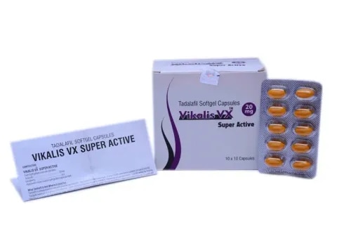 Vikalis Vx Super Active is having the drug ingredient called Tadalafil that is used to treat Erectile Dysfunction in Men. This super active Vikalis Vx is softgel capsule so it can easily taken in mouth. it help to achieve Erection for 24 to 36 hours if you are sexually stimulated.Vikalis Vx super active capsule has proven to improve erectile function in most men, even when men suffer with mild, moderate or severe erectile dysfunction. This medication is available in dose of tadalafil 20mg which has shown great promise with satisfactory results under clinical trials. Vikalis softgel capsule helps to enhance your self-confidence by improving your ability with power to maintain hard and strong erection.Other Information:Packing: Blister of 10 tabsDelivery lead Time: Immediate.Port of Dispatch: Mumbai.Mode of Export: Air Cargo/Sea Cargo/Door Delivery Cargo Couriers.Payment terms: Bank wire terms
