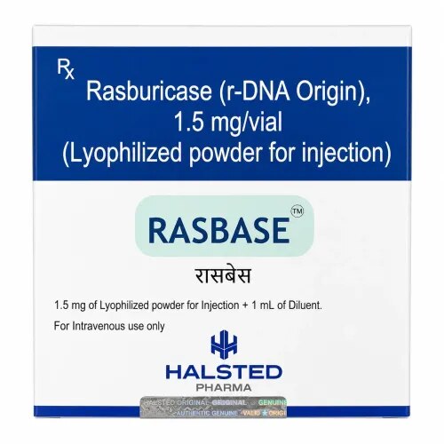 DescriptionRasbase 1.5mg Injection is used in the treatment of high uric acid due to chemotherapy. It lowers uric acid levels in the blood which helps prevent kidney damage in cancer patients.Rasbase 1.5mg Injection is an antihyperuricemic drug belonging to the category of uricolytic agent, containing the active ingredient Rasburicase. It is used in the treatment of acute hyperuricemia in patients receiving chemotherapy. When cancer cells break down, they can release large amounts of uric acid into the bloodstream. This can cause hyperuricemia, which can lead to kidney damage and other health problems. Also, this medicine can be used to prevent or treat hyperuricemia in patients with tumor lysis syndrome(a large number of cancer cells die within a few periods). BenefitsIn Treatment of High uric acid due to chemotherapyCertain types of cancer, like kidney or bladder cancer, may cause high levels of uric acid due to ongoing cancer chemotherapy. This can worsen patient health conditions and also lead to more serious health issues. Rasbase Injection helps reduce these high levels of uric acid and prevents further complications. This will ensure speedy recovery and improve your quality of life. Follow your doctor’s instructions and let your doctor know if you have any concerns. How to UseYour doctor or nurse will give you this medicine. Kindly do not self administer. SpecificationYour doctor or nurse will give you this medicine. Kindly do not self administer. Side EffectsMost side effects do not require any medical attention and disappear as your body adjusts to the medicine. Consult your doctor if they persist or if you’re worried about themCommon side effects of RasbaseNauseaHeadacheVomitingRashHivesFeverDiarrhea