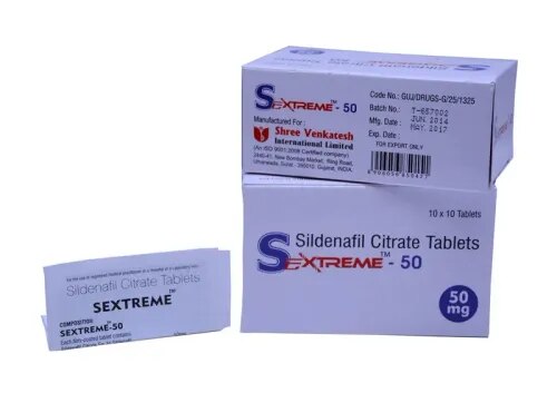 Sildenafil Citrate 50mgSextreme 50mg is a Sildenafil Citrate ingredient medication that increases and maintain erection time in men patients who are facing problems of Acute ED. Sextreme is used for ED treatment and it is manufactured in India and available in packing Blister of 10 tablets.Other Informations :Packing: Blister of 10 tabs.Delivery Lead Time: Immediate.Port of Dispatch: Mumbai.Mode of Export : Air Cargo / Sea Cargo /Door Delivery Cargo CouriersPayment Terms: Bank Wire Transfer
