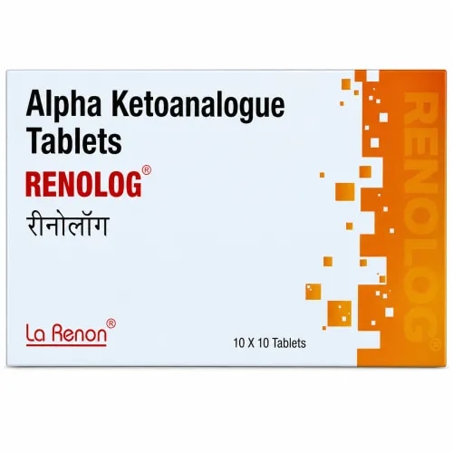 DescriptionRenolog Tablet is a nutritional supplement used in the treatment of chronic kidney disease. It reduces urea levels in the blood and helps prevent the progression of kidney disease. This way it delays the risk of undergoing long-term dialysis.Renolog Tablet is a nutritional supplement used in the treatment of chronic kidney disease. It reduces urea levels in the blood and helps prevent the progression of kidney disease. This way it delays the risk of undergoing long-term dialysis. BenefitsIn Treatment of Chronic Kidney DiseaseChronic kidney disease (CKD) refers to the loss of normal kidney function over a long span of time. CKD progresses gradually over a few years but may become permanent if left untreated. Renolog Tablet is a combination of essential amino acids which, when combined with a low- or very-low-protein diet, slows down the progression of CKD and improves the quality of life. It also helps in the elimination of toxic materials such as urea from the kidneys and improves kidney function. However, you must follow your doctor’s instructions carefully and take it as advised to get maximum benefit.How to UseTake this medicine in the dose and duration as advised by your doctor. SpecificationTake this medicine in the dose and duration as advised by your doctor.