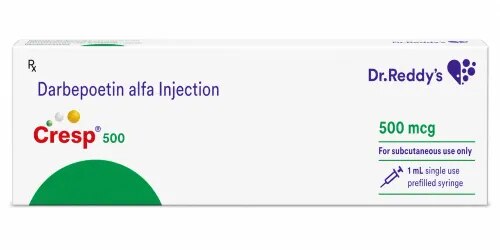 DescriptionCresp 500 Injection is used in the treatment of anemia that may have occurred due to chronic kidney disease or chemotherapy. It works by stimulating the bone marrow to produce more red blood cells. BenefitsIn Treatment of Anemia due to chronic kidney diseaseAnemia is a condition where your body does not have enough red blood cells to carry oxygen around your body. Chronic kidney disease (CKD) refers to the loss of normal kidney function over a long span of time. CKD progresses gradually over a few years but may become permanent if left untreated. CKD can lead to anemia. Cresp 500 Injection can boost your levels of red blood cells and reduce the symptoms of anemia such as tiredness and weakness. Taking this injection improves the quality of life.In Treatment of Anemia due to cancer chemotherapyLow red blood cell count is termed as anemia. Cancer treatment with chemotherapy often causes many side effects, one of the major ones being anemia. Cresp 500 Injection stimulates the production of red blood cells in bone marrow and regulates the haemoglobin in the blood. This treats anemia in cancer patients receiving chemotherapy. How to UseYour doctor or nurse will give you this medicine. Kindly do not self administer.Side EffectsMost side effects do not require any medical attention and disappear as your body adjusts to the medicine. Consult your doctor if they persist or if you’re worried about themCommon side effects of CrespHigh blood pressureRashInjection site painBreathlessnessCoughPeripheral edemaProcedural hypotension (low blood pressure)ConvulsionThromboembolism