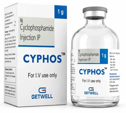 DescriptionCyphos 1000mg Injection is used to treat different kinds of cancer. It is also used to treat kidney disease known as nephrotic syndrome in children after other treatments have not worked. It may also be used to treat other conditions, as determined by the doctor.BenefitsIn CancerCyphos 1000mg Injection helps to treat certain kinds of cancer. It may be used alone or in combination with other medicines to treat cancer in various parts of the body. Cyphos 1000mg Injection kills or stops the growth of cancer cells and also prevents the multiplication of cancer cells. It is a potent and very toxic medicine and you should discuss the risks and benefits with your doctor. You should avoid drinking alcohol while having this treatment and drink plenty of water to stay hydrated.In Nephrotic syndromeNephrotic syndrome is a kidney disorder that causes your body to pass too much protein in your urine accompanied with excessive swelling over various parts of the body such as around the eyes and in the feet and ankles. Cyphos 1000mg Injection works by suppressing the immune system thereby reducing inflammation and swelling that occur in nephrotic syndrome. It reduces the protein in the urine and also helps in getting rid of the extra fluid, thereby relieving the swelling over different parts of the body. This helps to restore the normal kidney function and prevents further damage to the kidneys.How to UseYour doctor or nurse will give you this medicine. Kindly do not self administer.Side EffectsMost side effects do not require any medical attention and disappear as your body adjusts to the medicine. Consult your doctor if they persist or if you’re worried about themCommon side effects of CyphosVomitingNauseaHair lossFeverBlood in urineDiarrheaDecreased white blood cell count (neutrophils)