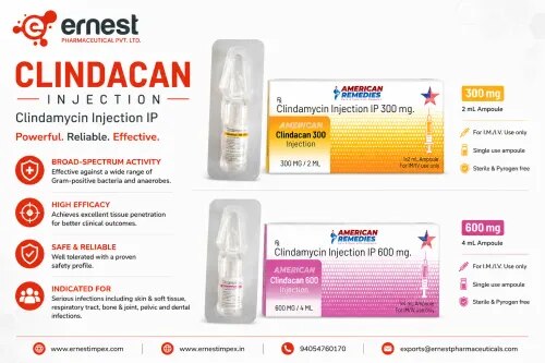 Clindacan 300 Injection & Clindacan 600 InjectionGeneric Name: Clindamycin Injection IPDescriptionClindacan 300 Injection and Clindacan 600 Injection contain Clindamycin, a lincosamide antibiotic used for the treatment of certain serious bacterial infections caused by susceptible organisms.Clindamycin works by inhibiting bacterial protein synthesis, which prevents susceptible bacteria from growing and multiplying. Injectable clindamycin may be used for certain skin and soft-tissue, respiratory, bone and joint, intra-abdominal, and other serious bacterial infections, depending on the diagnosis and approved indications.Available StrengthsClindacan 300 Injection – Clindamycin Injection IPClindacan 600 Injection – Clindamycin Injection IPThe exact concentration in mg/mL and vial/ampoule volume should be confirmed from the individual product packaging.DosageThe dosage of Clindacan Injection is determined by a healthcare professional according to:Type and severity of infectionPatient's age and body weightClinical conditionCausative organism and susceptibilityResponse to treatmentClindamycin injection may be administered intramuscularly (IM) or intravenously (IV) according to the specific formulation and prescribing instructions. IV clindamycin requires appropriate dilution and controlled infusion.PrecautionsInform the doctor about any allergy to Clindamycin or Lincomycin.Use cautiously in patients with a history of gastrointestinal disease, particularly colitis.Liver and kidney function may require consideration during prolonged or high-dose treatment.Tell the healthcare professional about all other medicines being used.Pregnancy and breastfeeding should be discussed with a healthcare professional.Prolonged treatment may require appropriate laboratory monitoring.Antibiotics should only be used for proven or strongly suspected bacterial infections.Side EffectsPossible side effects include:DiarrheaNauseaVomitingAbdominal discomfortSkin rashItchingInjection-site pain or irritationChanges in liver-function testsAn important serious adverse effect is Clostridioides difficile-associated diarrhea and colitis, which can occur during or after antibiotic treatment.WarningClindacan Injection should be administered only under appropriate medical supervision.Severe, persistent, or bloody diarrhea during or after treatment requires prompt medical evaluation because clindamycin is associated with a risk of C. difficile-associated colitis.FAQ1. What does Clindacan Injection contain?It contains Clindamycin Injection IP.2. What strengths of Clindacan Injection are available?The listed variants are Clindacan 300 Injection and Clindacan 600 Injection.3. What is Clindamycin Injection used for?It is used to treat certain serious bacterial infections caused by organisms susceptible to clindamycin.4. How does Clindamycin work?It inhibits bacterial protein synthesis, preventing susceptible bacteria from growing and multiplying.5. What are common side effects of Clindacan?Diarrhea, nausea, vomiting, abdominal discomfort, rash, and injection-site reactions may occur.6. What is an important warning associated with Clindamycin?Clindamycin can cause severe antibiotic-associated diarrhea and C. difficile-associated colitis. Persistent or severe diarrhea requires medical evaluation.