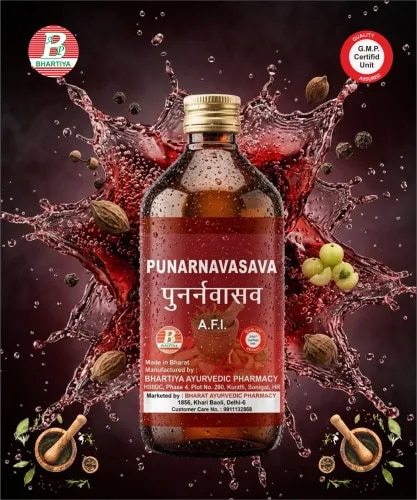 PUNARNAVASAVA Product IdentificationGeneric Name: Punarnavaasava Type: Ayurvedic Polyherbal Fermented Formulation (Asava)Primary Indication Area: Urinary disorders, edema, liver disorders, anaemia, detoxification, inflammationTherapeutic Indications• Shotha (edema)• Mutrakricchra (dysuria)• Mutravikara (urinary disorders)• Pandu (anaemia)• Yakrit-Pliha vriddhi (liver & spleen enlargement)• Jalodara (ascites)• Chronic inflammation• Fluid retention• Metabolic toxin accumulation (Ama)Key Benefits• Reduces swelling and water retention• Supports kidney and urinary health• Improves liver function and detoxification• Helps in anaemia support• Reduces inflammation• Improves metabolism and digestion• Supports systemic cleansingFORMULA1. PunarnavaBotanical Name: Boerhavia diffusaRasa: Tikta, Kashaya Guna: Laghu, RukshaVirya: UshnaVipaka: KatuMechanism of Action:• Strong diuretic action reduces edema• Supports kidney filtration and urinary flow• Helps eliminate excess fluids from tissues• Anti-inflammatory and detoxifying• Reduces accumulation of Ama2. SunthiBotanical Name: Zingiber officinaleRasa: KatuGuna: Laghu, SnigdhaVirya: Ushna Vipaka: MadhuraMechanism of Action:• Enhances digestion and Agni• Improves circulation and metabolism• Reduces Ama accumulation• Supports bioavailability of herbs3. MarichaBotanical Name: Piper nigrumRasa: Katu Guna: Laghu, Tikshna Virya: Ushna Vipaka: KatuMechanism of Action:• Stimulates digestive fire• Enhances nutrient absorption• Improves bioavailability of compounds• Reduces metabolic toxins (Ama)4. PippaliBotanical Name: Piper longumRasa: KatuGuna: Laghu, SnigdhaVirya: UshnaVipaka: MadhuraMechanism of Action:• Deepana and Pachana (digestive stimulant)• Improves respiratory and metabolic function• Enhances absorption of nutrients• Reduces Ama formation5. HaritakiBotanical Name: Terminalia chebulaRasa: Pancha Rasa (except Lavana) Guna: Laghu, Ruksha Virya: Ushna Vipaka: MadhuraMechanism of Action:• Mild laxative and detoxifier• Supports bowel cleansing• Improves digestion and elimination• Reduces systemic toxins6. BibhitakiBotanical Name: Terminalia belliricaRasa: Kashaya Guna: Laghu, RukshaVirya: UshnaVipaka: MadhuraMechanism of Action:• Supports respiratory and digestive cleansing• Helps detoxify body fluids• Improves metabolism• Reduces Kapha accumulation7. AmalakiBotanical Name: Phyllanthus emblicaRasa: Pancha Rasa (predominantly Amla) Guna: Laghu, Ruksha Virya: SheetaVipaka: MadhuraMechanism of Action:• Powerful antioxidant and rejuvenative• Supports liver function• Improves immunity and digestion• Reduces oxidative stress8. GokshuraBotanical Name: Tribulus terrestrisRasa: Madhura Guna: Guru, Snigdha Virya: Sheeta Vipaka: MadhuraMechanism of Action:• Supports urinary tract function• Mild diuretic effect• Reduces urinary irritation• Supports kidney health9. KutakiBotanical Name: Picrorhiza kurroaRasa: TiktaGuna: Laghu, RukshaVirya: Sheeta Vipaka: KatuMechanism of Action:• Strong liver detoxifier• Enhances bile secretion• Supports digestion and metabolism• Reduces toxic load in liver10. NimbaBotanical Name: Azadirachta indicaRasa: Tikta, KashayaGuna: Laghu, RukshaVirya: Sheeta Vipaka: KatuMechanism of Action:• Blood purifier• Anti-inflammatory and antimicrobial• Supports skin and liver detox• Reduces metabolic toxins11. GuduchiBotanical Name: Tinospora cordifoliaRasa: Tikta, Kashaya Guna: Laghu, Snigdha Virya: Ushna Vipaka: MadhuraMechanism of Action:• Immunomodulator• Anti-inflammatory and detoxifying• Supports liver and systemic health• Reduces chronic inflammation12. VasaBotanical Name: Adhatoda vasicaRasa: Tikta, KashayaGuna: Laghu, Ruksha Virya: Sheeta Vipaka: KatuMechanism of Action:• Supports respiratory detoxification• Anti-inflammatory action• Helps remove excess Kapha• Supports systemic cleansing13. ErandaBotanical Name: Ricinus communisRasa: Madhura, KatuGuna: Guru, Snigdha Virya: Ushna Vipaka: MadhuraMechanism of Action:• Mild laxative action• Helps remove constipation-related toxins• Supports Vata balance• Improves elimination14. DhatakiBotanical Name: Woodfordia fruticosaRasa: Kashaya Guna: Laghu, Ruksha Virya: UshnaVipaka: KatuMechanism of Action:• Natural fermentation catalyst• Enhances extraction of phytochemicals• Improves bioavailability• Supports stability of formulation15. MadhuRasa: Madhura, KashayaGuna: Laghu, Ruksha Virya: Sheeta Vipaka: MadhuraMechanism of Action:• Natural preservative and carrier• Enhances absorption of herbs• Supports metabolism• Improves palatability16. Sita (Sugar)Rasa: MadhuraGuna: Guru, Snigdha Virya: SheetaVipaka: MadhuraMechanism of Action:• Fermentation base• Provides energy substrate• Supports formulation stability• Improves taste and acceptanceDosageAdults:• 15–30 mL• Twice daily after meals• Dilute with equal quantity of waterCommon Usage Guidance• Used in edema, urinary disorders, liver disorders• Supports detoxification and fluid balance• Typically used for 4–8 weeks under supervision• Best taken after mealsImportant Notes• Contains naturally fermented alcohol• Use cautiously in diabetes mellitus• Should be taken under Ayurvedic supervision• Avoid self-medication in severe kidney/liver disease• Store in cool, dry place• Keep tightly closed• Keep out of reach of childrenpunarnavasava, punarnavasava uses in hindi, punarnavasava usespunarnavasavam, punarnavasava syrup benefits, punarnavasava syrup benefits in hindi uses in hindipunarnavasava ayurvedic medicine, punarnavasava ayurvedic medicine usespunarnavasava ayurvedic medicine uses in hindi, punarnavasava asavapunarnavasava ayurvedic medicine in hindi, punarnavasava ayurvedicpunarnavasava asava 450 ml, punarnavasava benefitspunarnavasava benefits in hindi, punarnavasava syrup benefits in hindipunarnavasava composition, punarnavasava syrup contentpunarnavasava price, punarnavarishta vs punarnavasavapunarnavasava dose, punarnavasava syrup dosagepunarnavasava easy ayurveda, punarnavasava side effectspunarnavasava for liver, punarnavasava for fatty liverpunarnavasava ke fayde, punarnavasav ke fayde in hindipunarnavasava used for, punarnavasava syrup faydepunarnavasava hindi, punarnavasava how to usepunarnavasava hindi meaning, punarnavasava how to takepunarnavasava syrup how to take, punarnavasava syrup how to usepunarnavasava syrup hindi, punarnavasava uses hindipunarnavasava kya hai, punarnavasava syrup himalayapunarnavasava ingredients, punarnavasava in hindipunarnavasava ingredients in hindi, punarnavasava indicationpunarnavasava is used for, punarnavasava in tamilpunarnavasava uses in telugu, punarnavasava kis kaam aata haipunarnavasava kya kaam karta hai, punarnavasavam syruppunarnavasavam uses and benefits, punarnavasavam usespunarnavasavam syrup uses, punarnavasava onlineuses of punarnavasava, uses of punarnavasava syrupbenefits of punarnavasava syrup, benefits of punarnavasavadosage of punarnavasava, punarnavasava syrup onlineuse of punarnavasava in hindi, punarnavasava plantpunarnavasava powder, punarnavasava syrup pricepunarnava q uses in hindi, punarnavasava syrup in hindipunarnavasava tablet, punarnavasava tablet usespunarnavasava tablet uses in hindi