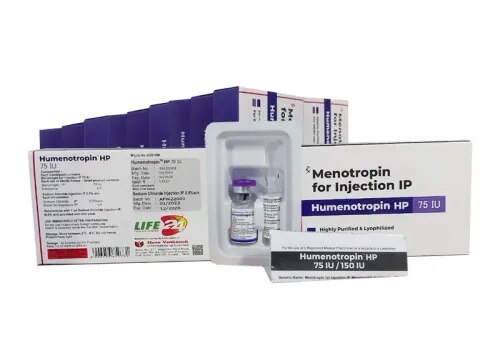 MenotrophinHumenotropin 75IU are a mixture of follicle-stimulating hormone (FSH) and luteinizing hormone (LH). FSH and LH are important in the development of follicles (eggs) that are produced by the ovaries in women. Humenotropinis used to help your body produce multiple eggs during ovulation, in preparation for in-vitro fertilization. It is used as a fertility medication that is injected either subcutaneously or intramuscularly. Being a combination drug, Menotropins bind to the follicle stimulating hormone receptor (FSH), which results in ovulation in the absence of sufficient endogenous luteinizing hormone (LH). It also binds the LH receptor, thereby stimulating proper hormone release. The drug contains both FSH and LH, therefore, it induces ovarian follicular growth and development as well as gonadal steroid production in women who do not have ovarian failure. FSH is the primary driver of follicular recruitment and growth in early folliculogenesis, while LH is important for ovarian steroidogenesis and is involved in the physiological events leading to development of a competent pre-ovulatory follicle.Shree Venkatesh International India is the only manufacturer of Humenotropin.Active Ingredient: Menotrophin.Other Informations:Packing: Box Pack of 1 Ampoule with 1 Ampoule for Dissolution.Delivery Lead Time: Immediate.Port of Dispatch: Mumbai.Mode of Export: Air Cargo / Sea Cargo /Door Delivery Cargo CouriersPayment Terms: Bank Wire Transfer