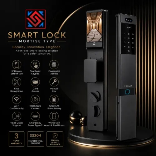 8th Generation v9 is top of the line smart lock with industry leading features like Alexa voice unlock, RF Remote and waterproofing with standard features like face, finger, pin, card, key, inbuilt Wi-Fi. Toughest one with front panel toughened glass with ma finish makes it the most premium looking lock.