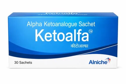 Ketoalfa Powder is a nutritional formulation containing essential amino acids and their corresponding ketoanalogues. It is used as part of the dietary management of chronic kidney disease (CKD), particularly alongside a medically supervised protein-restricted diet.The formulation helps provide essential nutritional support while limiting the production of nitrogen-containing waste products that may accumulate when kidney function is reduced.Benefits in Chronic Kidney DiseaseKetoalfa Powder may help:Support nutritional requirements during protein restrictionReduce the accumulation of nitrogenous waste productsAssist in managing uraemic symptomsSupport metabolic balance in patients with reduced kidney functionHelp preserve nutritional status during CKD managementSupport conservative kidney care and may help delay the need for dialysis when clinically appropriateHow to UseKetoalfa Powder should be taken according to the dose and dietary plan recommended by a doctor or renal dietitian. Its use should be combined with an appropriately planned low-protein diet for effective CKD nutritional management.Important PrecautionsKetoalfa Powder should not be used in patients with hypercalcaemia (high calcium levels in the blood) unless specifically advised by a healthcare professional. Regular monitoring of kidney function, nutritional status and relevant blood parameters may be recommended.Side EffectsNot everyone experiences side effects. If you develop any unusual or persistent symptoms while using Ketoalfa Powder, consult your healthcare professional.