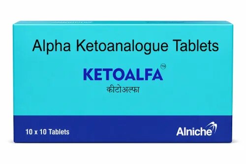 Ketoalfa Tablet is a nutritional formulation containing essential amino acids and ketoanalogues, used as part of the dietary management of chronic kidney disease (CKD). It is generally combined with a medically supervised low-protein or very-low-protein diet to support nutritional needs while reducing the nitrogen load associated with dietary protein.Benefits in Chronic Kidney DiseaseKetoalfa Tablet may help:Support nutritional requirements during protein restrictionReduce the formation of nitrogenous waste products such as ureaSupport metabolic balance in patients with reduced kidney functionHelp maintain adequate amino acid nutritionSupport conservative management of chronic kidney diseaseComplement a renal diet intended to reduce the metabolic burden on the kidneysHow to UseTake Ketoalfa Tablet according to the dose and duration recommended by your doctor. For appropriate CKD nutritional management, follow the prescribed protein-restricted diet carefully.Possible Side EffectsA reported side effect is:Hypercalcaemia (increased calcium level in the blood)Regular monitoring of calcium levels may be advised. Consult your healthcare professional if you experience persistent or concerning symptoms.Important PrecautionsPatients with elevated blood calcium levels should inform their doctor before using Ketoalfa Tablet. Kidney function, nutritional status and relevant blood parameters may require periodic monitoring during treatment.