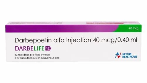 Darbelife 40 mcg PFS Injection is an erythropoiesis-stimulating medicine used in the management of anaemia associated with chronic kidney disease (CKD) and chemotherapy-related anaemia. It supports the formation of red blood cells by stimulating bone marrow activity and helps manage reduced haemoglobin levels.BenefitsCKD-Associated AnaemiaChronic kidney disease can interfere with normal red blood cell production. Darbelife 40 mcg PFS Injection may help increase red blood cell levels and improve anaemia-related symptoms such as fatigue, weakness and reduced energy.Chemotherapy-Related AnaemiaSome chemotherapy treatments can suppress red blood cell formation. Darbelife 40 mcg may be prescribed for suitable patients to support haemoglobin management and red blood cell production during chemotherapy.How to UseDarbelife 40 mcg PFS Injection should be administered under the supervision of a qualified healthcare professional. The appropriate dose and treatment schedule are determined according to the patient's haemoglobin level, medical condition and response to therapy.Possible Side EffectsReported side effects include:High blood pressureHypersensitivity reactionsConsult your healthcare professional if you experience persistent, severe or unusual symptoms.Important PrecautionsRegular monitoring of haemoglobin and blood pressure may be required during treatment. Follow the prescribed treatment schedule carefully and inform your doctor about other medical conditions and medicines being used.