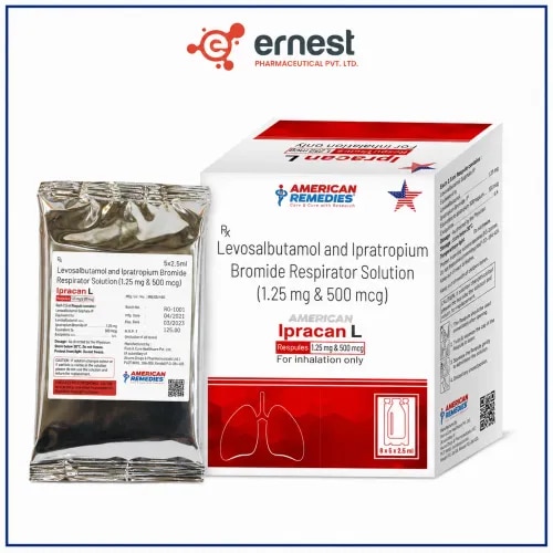Ipracan L Respules contain Levosalbutamol (1.25 mg/2.5 ml) and Ipratropium Bromide (500 mcg/2.5 ml) Respirator Solution, a clinically effective combination widely used in the management of chronic obstructive pulmonary disease (COPD), asthma, and other respiratory conditions. Levosalbutamol acts as a bronchodilator, relaxing the airway muscles, while Ipratropium Bromide reduces airway constriction, helping to ease breathing and prevent symptoms like wheezing, coughing, and chest tightness. Buy Ipracan L Respules online or order Ipracan L Respules in bulk from a trusted source. DosageIpracan L Respules should be administered through a nebulizer exactly as prescribed by your doctor. The dosage may vary depending on the patient’s age, severity of condition, and overall health status. Do not exceed or alter the prescribed dose. For precise instructions and to buy Ipracan L Respules online, always consult your doctor. PrecautionsDriving: Generally safe, but avoid driving if you feel dizzy or shaky.Alcohol: Avoid alcohol as it may reduce the effectiveness of treatment.Kidney: Use cautiously in patients with kidney impairment.Liver: Administer only under medical supervision in patients with liver disorders.Pregnancy/Breastfeeding: Consult your doctor before using during pregnancy or while breastfeeding. Side EffectsSome common side effects of Ipracan L Respules may include:Dry mouth or throat irritationHeadacheTremorsNauseaMild coughIncreased heart rateSeek immediate medical assistance if you experience severe allergic reactions, chest pain, or worsening breathing difficulties. WarningDo not exceed the recommended dosage. Overuse can cause irregular heartbeat, severe chest tightness, or increased risk of adverse respiratory effects. Always follow your doctor’s advice when you buy Ipracan L Respules online or order Ipracan L Respules in bulk. FAQWhat are Ipracan L Respules used for?They are used to manage asthma, COPD, and related breathing difficulties by relaxing and opening the airways.How should Ipracan L Respules be used?They should only be inhaled through a nebulizer as directed by your physician.Can children use Ipracan L Respules?Yes, but strictly under medical supervision with appropriate dosage adjustments.How should I store Ipracan L Respules?Store in a cool, dry place away from direct sunlight and moisture. Keep out of reach of children and pets.Buy Ipracan L Respules online from us confidently, as we are a reliable bulk supplier of Ipracan L Respules. You can also order Ipracan L Respules in bulk directly. For more details, get in touch today as we are a trusted third party exporter of Ipracan L Respules.