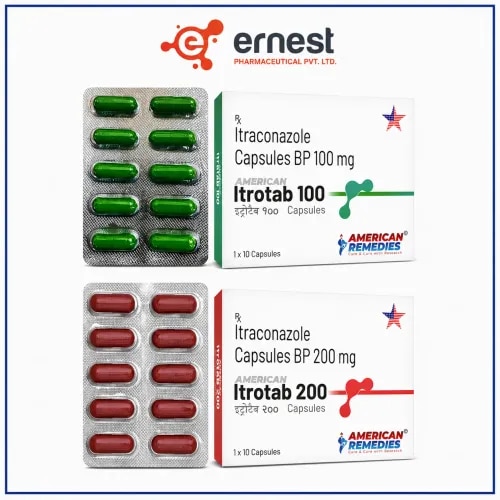Itrotab 100 & Itrotab 200 CapsulesGeneric Name: ItraconazoleDescriptionItrotab 100 Capsules and Itrotab 200 Capsules contain Itraconazole, a broad-spectrum triazole antifungal medicine used for the treatment of various fungal infections caused by susceptible organisms.Itraconazole works by inhibiting the fungal enzyme involved in the production of ergosterol, an essential component of the fungal cell membrane. This disrupts fungal cell-membrane function and helps stop fungal growth.Depending on the diagnosis and approved indication, itraconazole may be prescribed for certain skin, nail, oral, vaginal, and systemic fungal infections.Available StrengthsProduct Active Ingredient StrengthItrotab 100 Capsules Itraconazole 100 mgItrotab 200 Capsules Itraconazole 200 mgDosageThe dosage and duration of treatment should be determined by a healthcare professional according to:Type and location of fungal infectionSeverity of infectionPatient's overall healthLiver functionOther medicines being takenClinical responseItraconazole capsules are generally taken immediately after a full meal to improve absorption. Medicines that reduce stomach acidity can affect the absorption of itraconazole capsules.Patients should complete the prescribed treatment course and should not change the dose without medical advice.PrecautionsInform the doctor about liver disease, heart failure, or other significant heart conditions.Liver-function monitoring may be appropriate during treatment.Tell the healthcare professional about all medicines and supplements being used because itraconazole has many clinically important drug interactions.Acid-reducing medicines can affect absorption of itraconazole capsules.Pregnancy requires careful medical assessment.Do not interchange itraconazole capsules with other itraconazole formulations without professional advice because their absorption may differ.Seek medical advice if unusual fatigue, dark urine, persistent nausea, or yellowing of the skin/eyes occurs.Side EffectsPossible side effects include:NauseaAbdominal discomfortHeadacheDiarrheaConstipationDizzinessIndigestionSkin rashMore serious adverse effects can include liver injury, severe hypersensitivity reactions, heart failure, and clinically significant drug interactions.WarningItrotab Capsules are prescription antifungal medicines and should be used under medical supervision.Itraconazole can cause or worsen congestive heart failure in susceptible patients. Symptoms such as shortness of breath, unusual swelling, or rapid unexplained weight gain require prompt medical evaluationFAQ1. What are Itrotab Capsules used for?They are used for the treatment of certain fungal infections caused by organisms susceptible to itraconazole.2. What strengths are available?Itrotab is available in the listed strengths of 100 mg and 200 mg.3. How does Itraconazole work?It inhibits fungal ergosterol synthesis, disrupting the fungal cell membrane and preventing fungal growth.4. Should Itrotab Capsules be taken with food?Itraconazole capsules are generally taken immediately after a full meal to support absorption, unless the specific product instructions state otherwise.5. Can Itraconazole affect the liver?Yes. Itraconazole can rarely cause serious liver injury, so symptoms such as jaundice, dark urine, or unusual persistent fatigue require medical attention.6. Does Itraconazole interact with other medicines?Yes. Itraconazole is a strong inhibitor of CYP3A4 and can interact with numerous medicines. A healthcare professional should review the patient's medications before treatment.7. Can patients with heart failure take Itrotab?Itraconazole can cause or worsen congestive heart failure, so its use in patients with ventricular dysfunction requires careful assessment and may be contraindicated for certain indications.