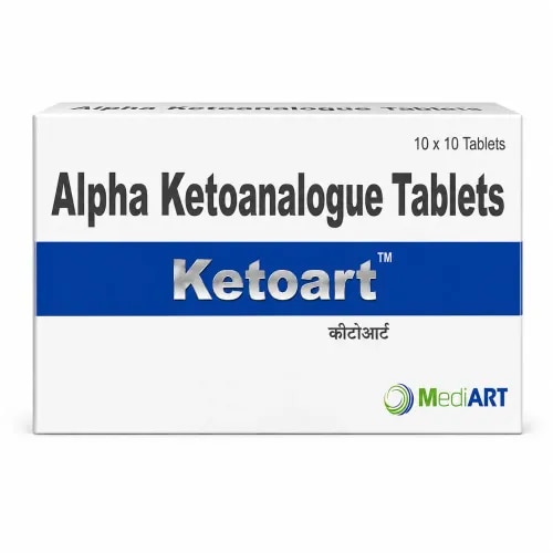 Ketoart Tablet is a renal nutritional supplement containing essential amino acids and ketoanalogues. It is used as supportive nutritional therapy in patients with chronic kidney disease (CKD) and chronic uraemia, generally as part of a medically supervised protein-restricted diet.Why Ketoart Tablet Is UsedWhen kidney function is reduced, nitrogenous waste products may accumulate in the body. Ketoart Tablet provides nutritional support while helping meet essential amino acid requirements during dietary protein restriction.Key BenefitsProvides essential amino acid nutritional supportSupports normal body functions and nutritional requirementsUsed as an adjunct in the dietary management of chronic uraemiaSupports nutrition in patients following a renal low-protein dietHelps maintain adequate nutritional status during CKD managementRecommended UseKetoart Tablet should be taken according to the dose and duration advised by a healthcare professional. Dietary protein intake should be managed according to the recommended renal diet plan.Important NotePatients with chronic kidney disease require individualized nutritional and medical management. Do not change the prescribed dose or protein intake without consulting a doctor or renal dietitian.