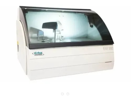 The Erba EM-200 is described as a compact, fully automated clinical chemistry analyzer delivering accurate results with efficiency, reliability, and ease of use every day. Wide Test Menu - Liver Function Tests (LFT), Kidney Function Tests (KFT), Lipid Profile, Diabetes Profile, Electrolytes (Optional ISE), HbA1c, CRP, ASO, RF, Apo A/Apo B, Immunosubstitutric Assays, Routine & Specialty Chemistry