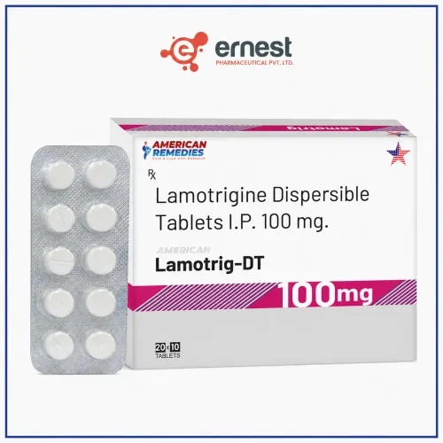 Lamotrig-DT 100 Tablets are a powerful dispersible anti-epileptic medication used to treat and prevent seizures in individuals diagnosed with epilepsy and bipolar disorder. These tablets contain Lamotrigine Dispersible Tablets IP (100 mg), known for stabilizing electrical activity in the brain and preventing extreme mood swings. These tablets are especially beneficial for patients prone to partial or generalized seizures and are often used as part of a long-term treatment plan. The dispersible nature of this medicine makes it easy to administer, particularly in patients who face difficulty swallowing traditional tablets. Doctors recommend Lamotrig-DT 100 Tablets for effectively controlling seizure in individuals.  DosageLamotrig-DT 100 Tablets should be taken exactly as prescribed by your doctor. The tablet is dispersed in a glass of wanted and consumed once it gets completely dissolved.  PrecautionsDriving: Avoid driving or operating machinery if you feel dizzy or drowsy after taking Lamotrig-DT 100 Tablets.Alcohol: Consuming alcohol with Lamotrigine may increase the risk of side effects like dizziness and impaired concentration.Kidney & Liver: Use cautiously in patients with existing kidney or liver disorders. Always consult your doctor for a safe dosage plan.Pregnancy & Breastfeeding: Inform your doctor if you are pregnant, planning to conceive, or breastfeeding before starting this medicine. Side EffectsSome common side effects of Lamotrig-DT 100 Tablets may include:Dizziness or drowsinessHeadacheNausea or vomitingSkin rash (in rare cases, serious rashes like Stevens-Johnson syndrome)Blurred visionIn case of any severe side effects, discontinue use and seek immediate medical assistance. WarningsAvoid abruptly stopping Lamotrig-DT 100 Tablets without consulting your doctor, as it may lead to withdrawal seizures. Regular monitoring may be required to assess your body's response to the treatment. Reach out to us for bulk supplier of anti-epileptic medicines. FAQsHow long should I take Lamotrig-DT 100 Tablets?Take Lamotrig-DT 100 Tablets for the duration prescribed by your doctor. Do not discontinue or alter the dose on your own.Is it safe to buy Lamotrig-DT 100 Tablets online?Yes, it is safe to buy Lamotrig-DT 100 Tablets online from licensed and reputed pharmaceutical suppliers like us. We follow all regulatory guidelines to ensure the product’s quality and authenticity.Can I stop using Lamotrig-DT 100 Tablets when I feel better?No, do not stop taking this medicine without your doctor’s approval. Stopping suddenly may lead to the return of symptoms or serious complications.How should I store Lamotrig-DT 100 Tablets?Keep the tablets in a cool, dry place away from sunlight and out of reach of children. Do not use expired tablets. We are a third party manufacturer of Lamotrig-DT 100 Tablets and bulk supplier of anti-epileptic medicines, delivering quality medicines. Order Lamotrig-DT Tablets in bulk to meet your needs. Connect with our team today to buy Lamotrig-DT 100 Tablets online or for other assistance.