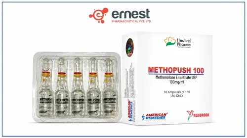 Methopush 100 InjectionGeneric Name: Methenolone EnanthateStrength: 100 mgMethopush 100 Injection contains Methenolone Enanthate (Metenolone Enanthate), a long-acting anabolic-androgenic steroid (AAS) derived from dihydrotestosterone (DHT).The enanthate ester provides prolonged release following intramuscular administration. Methenolone has both anabolic and androgenic activity, with its pharmacological effects mediated through androgen receptors.Its legitimate medical indications and regulatory status vary considerably between countries, and it is not approved for routine bodybuilding or athletic performance enhancement. Use should be limited to an authorized medical indication under specialist supervision.The exact concentration and injection volume should be verified from the product packaging.DosageThere is no single universal dosage appropriate for Methopush 100 Injection. Where methenolone enanthate is an approved prescription medicine, the dose and treatment interval must be determined by a qualified healthcare professional according to:Approved clinical indicationPatient's age and sexMedical historyResponse to therapyRelevant laboratory findingsOther medicines being usedIt should not be self-administered or used in non-medical steroid cycles.PrecautionsInform the physician about liver, kidney, cardiovascular, or prostate-related conditions.Appropriate blood pressure and laboratory monitoring may be required.Androgenic/anabolic steroids can alter lipid profiles.Treatment may suppress the body's natural hormonal function.Inform the physician about all medicines and hormonal products being used.Pregnancy exposure should be avoided because androgenic medicines may cause fetal harm.Use for bodybuilding or performance enhancement without medical supervision carries significant health risks.Side EffectsPotential adverse effects associated with anabolic-androgenic steroids may include:Acne or oily skinIncreased body hairHair loss in susceptible individualsChanges in libidoMood or behavioral changesAltered cholesterol levelsFluid retentionSuppression of natural testosterone productionReduced sperm production and fertilityAndrogenic effects can be particularly important in women and may include voice deepening, increased body/facial hair, menstrual changes, and other signs of virilization, some of which may be irreversible.WarningMethopush 100 Injection should only be used for a legitimate medical indication under qualified professional supervision.Misuse of anabolic-androgenic steroids can be associated with serious cardiovascular, endocrine, reproductive, psychiatric, and other health complications.
