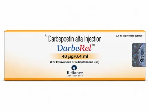 Darberel Injection is used in the treatment of anemia that may have occurred due to chronic kidney disease or chemotherapy. It works by stimulating the bone marrow to produce more red blood cells.Darberel Injection is a medicine that needs to be used with utmost care because it can lead to serious side effects. It is important that you seek treatment from a doctor who is experienced in providing this medical therapy. You should follow all the directions of the doctor strictly. It is given under the supervision of a healthcare professional.It may cause side effects like high blood pressure and hypersensitivity. Inform your doctor if there are symptoms of very high blood pressure such as severe headache, problems with your eyesight, nausea, vomiting, or fits (seizures).Your doctor may get your blood tests done regularly to monitor the levels of salts (electrolytes such as potassium), hemoglobin, and blood cells in your blood. You should stop taking it and consult with a doctor if you develop shortness of breath or skin rash.Benefits1. In Treatment of Anemia due to chronic kidney disease:Anemia is a condition where your body does not have enough red blood cells to carry oxygen around your body. Chronic kidney disease (CKD) refers to the loss of normal kidney function over a long span of time. CKD progresses gradually over a few years but may become permanent if left untreated. CKD can lead to anemia. Darberel Injection can boost your levels of red blood cells and reduce the symptoms of anemia such as tiredness and weakness. Taking this injection improves the quality of life.2. In Treatment of Anemia due to cancer chemotherapy:Low red blood cell count is termed as anemia. Cancer treatment with chemotherapy often causes many side effects, one of the major ones being anemia. Darberel Injection stimulates the production of red blood cells in bone marrow and regulates the haemoglobin in the blood. This treats anemia in cancer patients receiving chemotherapy. How to UseYour doctor or nurse will give you this medicine. Kindly do not self administer.Side EffectsMost side effects do not require any medical attention and disappear as your body adjusts to the medicine. Consult your doctor if they persist or if you’re worried about them.Common side effects of Darberel:- High blood pressure- Hypersensitivity