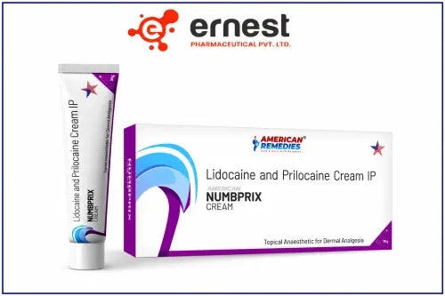 Numbprix CreamComposition:Lidocaine 2.5% w/w + Prilocaine 2.5% w/wProduct CompositionIngredient	StrengthLidocaine	2.5% w/wPrilocaine	2.5% w/wCombined Local Anesthetic	5% w/wApplicationNumbprix Cream is intended for topical application. The amount of cream and application time depend on the area being treated, type of procedure, patient's age, and product instructions.Avoid applying excessive quantities or using the cream over unnecessarily large areas, as this can increase systemic absorption.PrecautionsFor external/topical use as directed.Avoid contact with the eyes.-Do not use in patients allergic to lidocaine, prilocaine, or other amide local anesthetics.-Use on damaged or inflamed skin only when specifically permitted by the product instructions.-Use additional caution in infants and young children.-Consider other lidocaine/prilocaine-containing medicines to avoid excessive total exposure.-Prilocaine can increase the risk of methemoglobinemia in susceptible patients.-Pregnancy and breastfeeding require appropriate professional advice.Side EffectsPossible effects include:Temporary redness or palenessMild swellingBurning or tinglingItchingLocal skin irritationWarningDo not use more Numbprix Cream than recommended. Excessive application, prolonged contact, or application over large areas may increase absorption of both local anesthetics.Because Prilocaine can cause methemoglobinemia, symptoms such as bluish or gray discoloration of the lips/skin, unusual tiredness, breathing difficulty, rapid heartbeat, or confusion require urgent medical attention.FAQ1. What is Numbprix Cream?Numbprix is a topical local anesthetic cream containing Lidocaine 2.5% and Prilocaine 2.5%.2. What is Numbprix Cream used for?It is used to temporarily numb the application area before appropriate superficial procedures, according to its approved labeling.3. How does Numbprix Cream work?Lidocaine and prilocaine temporarily block nerve sodium channels, reducing transmission of pain signals.4. What is the total anesthetic concentration?The formulation contains a combined 5% w/w local anesthetic—2.5% lidocaine plus 2.5% prilocaine.5. Can Numbprix cause skin irritation?Yes. Temporary redness, paleness, tingling, burning, itching, or mild swelling may occur.6. Can Numbprix be used on broken skin?Only if specifically permitted by the product labeling or advised by a healthcare professional.7. What is an important precaution with Prilocaine?Prilocaine can cause methemoglobinemia, especially after excessive exposure or in susceptible individuals.8. Can excessive Numbprix Cream be harmful?Yes. Excessive or prolonged application can increase systemic absorption and the risk of local-anesthetic toxicity and methemoglobinemia.