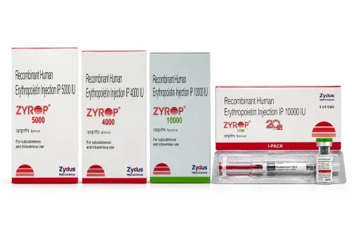 Zyrop Erythropoietin Injection is available in 4000 IU and 10000 IU strengths, with both Vial and Pre-Filled Syringe (PFS) presentations. It contains Recombinant Human Erythropoietin, an erythropoiesis-stimulating medicine that supports the bone marrow in producing red blood cells.Zyrop may be prescribed for the management of anaemia associated with chronic kidney disease (CKD) and for selected patients who develop anaemia during cancer chemotherapy. Erythropoietin therapy may also be considered in certain cases of anaemia associated with specific HIV treatment regimens.The required strength, presentation, dose and administration schedule should be selected by a qualified healthcare professional according to the patient's haemoglobin level, body weight, underlying condition and response to treatment.Available Zyrop VariantsProduct Strength PresentationZyrop 4000 IU Vial 4000 IU VialZyrop 4000 IU PFS 4000 IU Pre-Filled SyringeZyrop 10000 IU Vial 10000 IU VialZyrop 10000 IU PFS 10000 IU Pre-Filled SyringeHow Zyrop WorksErythropoietin is involved in regulating the formation of red blood cells. Recombinant Human Erythropoietin acts on erythroid precursor cells within the bone marrow and encourages the production of mature red blood cells.This makes Zyrop an erythropoiesis-stimulating agent (ESA) used when increased red blood cell production is clinically required.Therapeutic ApplicationsAnaemia Associated with Chronic Kidney DiseasePatients with chronic kidney disease may develop anaemia partly because damaged kidneys may produce insufficient natural erythropoietin. Zyrop may be prescribed to support red blood cell and haemoglobin management in CKD patients, including appropriate patients undergoing dialysis.Chemotherapy-Induced AnaemiaCertain chemotherapy regimens can suppress bone marrow activity and contribute to low haemoglobin levels. In selected cancer patients, Zyrop may be used as supportive therapy for chemotherapy-associated anaemia under specialist supervision.Anaemia Associated with Certain HIV TreatmentsErythropoietin therapy may also be considered for selected patients experiencing anaemia associated with certain HIV medicines. Treatment depends on medical assessment and identification of the underlying cause of anaemia.Vial & PFS PresentationsThe Zyrop Vial presentation provides the medicine in vial form for administration by an appropriately trained healthcare professional.The Zyrop PFS (Pre-Filled Syringe) presentation provides a pre-measured injectable format. The appropriate presentation should be selected according to the prescribed treatment requirements.AdministrationDepending on the specific product and medical requirement, erythropoietin may be administered subcutaneously (SC) or intravenously (IV). The dose and frequency should be determined by the treating physician.Do not self-administer Zyrop unless specifically instructed and appropriately trained by a healthcare professional.Monitoring During TreatmentPatients receiving erythropoietin therapy may require regular monitoring of:Haemoglobin and red blood cell responseBlood pressureIron statusRelevant blood parametersClinical response to treatmentAdequate iron availability is important for erythropoiesis, so iron status may be evaluated during treatment.Possible Side EffectsPossible adverse effects associated with erythropoietin therapy can include increased blood pressure, headache, nausea, vomiting, fever, dizziness, fatigue, body aches and flu-like symptoms.Serious reactions, including severe hypertension, seizures, allergic reactions or symptoms suggestive of a blood clot, require prompt medical attention.Storage & HandlingZyrop should be stored and transported according to the storage conditions stated on the original product label. As an injectable biological medicine, appropriate storage and handling conditions should be maintained throughout the supply chain.Product Specifications