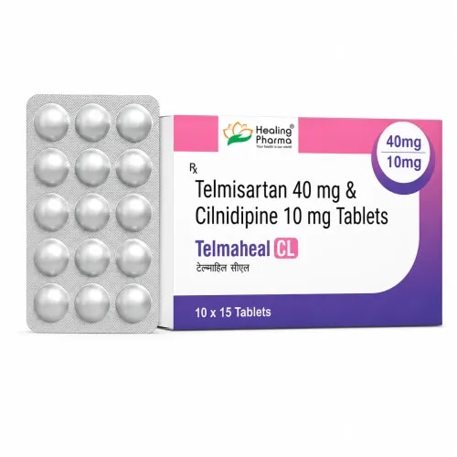 Telmaheal CL Tablet is a dual-action antihypertensive medicine containing Telmisartan 40 mg and Cilnidipine 10 mg. This combination is prescribed for the management of high blood pressure (hypertension), particularly when combination therapy is considered appropriate by the treating physician.Telmisartan and Cilnidipine control blood pressure through different mechanisms. Telmisartan is an angiotensin II receptor blocker (ARB) that helps prevent blood vessels from narrowing, while Cilnidipine is a calcium channel blocker that helps relax blood vessels and reduce vascular resistance. Together, they provide complementary support for maintaining controlled blood pressure.How Telmaheal CL WorksTelmisartan 40 mg blocks the effects of angiotensin II, a substance that can constrict blood vessels. This allows the vessels to remain more relaxed and supports lower blood pressure.Cilnidipine 10 mg regulates calcium entry into vascular smooth-muscle cells, helping blood vessels relax and improving blood flow.This ARB + calcium channel blocker combination provides a dual mechanism for hypertension management.Main UsesTelmaheal CL may be prescribed for:Management of essential hypertensionPatients requiring dual antihypertensive therapySupporting improved blood-pressure control when a single medicine is insufficientLong-term physician-supervised hypertension managementReducing cardiovascular complications associated with persistently uncontrolled blood pressure as part of an overall treatment planBenefitsThe fixed-dose combination provides two antihypertensive medicines in a single tablet, which can simplify a prescribed treatment regimen. Effective blood-pressure management is important for reducing the long-term burden that uncontrolled hypertension places on the heart, blood vessels, brain and kidneys.How to Take Telmaheal CLTake Telmaheal CL exactly according to the dose and duration prescribed by your doctor. It is generally taken at a consistent time each day. Do not stop or alter antihypertensive treatment without consulting your healthcare provider, even when your blood pressure appears controlled.Possible Side EffectsPossible effects may include dizziness, headache, low blood pressure, flushing or ankle/foot swelling. Not every patient experiences these effects. Persistent or severe symptoms should be discussed with a healthcare professional.PrecautionsBefore starting Telmaheal CL, patients should inform their doctor about kidney or liver problems, low blood pressure, electrolyte abnormalities, pregnancy, and all other medicines currently being taken. Periodic monitoring of blood pressure and other relevant clinical parameters may be required.