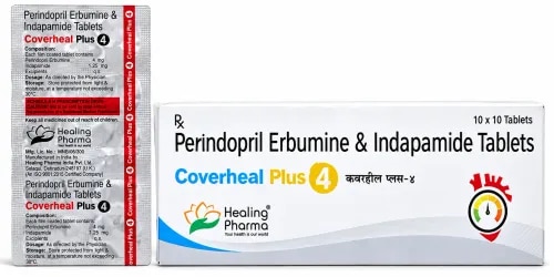 Coverheal Plus 4 Tablet is a prescription combination antihypertensive medicine formulated with Perindopril Erbumine and Indapamide. It is used for the management of high blood pressure (hypertension) when a healthcare professional considers combination therapy appropriate.The formulation provides two complementary actions for blood pressure management. Perindopril is an ACE (angiotensin-converting enzyme) inhibitor that helps relax and widen blood vessels, allowing blood to circulate with less resistance. Indapamide is a thiazide-like diuretic that helps the body remove excess sodium and fluid. Together, they support more consistent blood pressure control.Main Therapeutic UseManagement of HypertensionCoverheal Plus 4 may be prescribed for adults requiring a Perindopril and Indapamide combination for blood pressure management. The medicine should be taken regularly according to the treatment schedule determined by the physician.Key BenefitsSupports effective high blood pressure managementCombines an ACE inhibitor with a thiazide-like diureticHelps reduce resistance within blood vesselsAssists in removing excess sodium and fluidProvides two antihypertensive mechanisms in one formulationSuitable for physician-directed long-term hypertension therapyHow to Take Coverheal Plus 4Take the tablet exactly as prescribed by your healthcare professional. It should be swallowed with water without altering the prescribed dose. Because Indapamide has a diuretic action, the timing of administration should follow your doctor's instructions.Do not discontinue antihypertensive treatment simply because your blood pressure readings improve.Possible Side EffectsPossible adverse effects may include:Dizziness or light-headednessHeadacheDry coughWeakness or fatigueIncreased urinationLow blood pressureChanges in blood electrolyte levelsNausea or digestive discomfortSeek medical attention for serious symptoms such as facial or throat swelling, breathing difficulty, severe dizziness or other significant reactions.