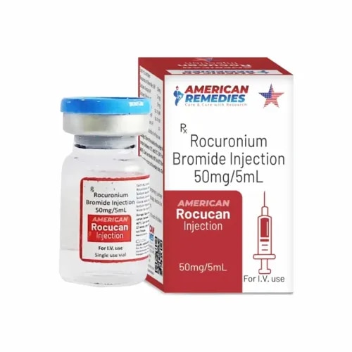 Rocucan 50 mg Injection contains Rocuronium Bromide Injection, a neuromuscular blocking agent widely used during surgical procedures and mechanical ventilation. This medicine works by relaxing skeletal muscles, making it easier for doctors to perform endotracheal intubation or surgery requiring general anesthesia. Buy Rocucan 50 mg Injection online or order Rocucan 50 mg Injection in bulk from a trusted and reliable source.DosageRocucan 50 mg Injection is administered intravenously under the strict supervision of an anesthesiologist or trained medical professional. The dosage may vary depending on the patient’s weight, medical condition, and type of procedure. For accurate instructions and safe use, always consult your doctor before you buy Rocucan 50 mg Injection online.PrecautionsDriving: Not applicable, as this medicine is given only in hospital/clinical settings.Alcohol: Avoid alcohol before or after medical procedures.Kidney/Liver: Use with caution in patients with kidney or liver impairment; dose adjustment may be needed.Pregnancy/Breastfeeding: Administer only if prescribed by a qualified healthcare professional.Medical Supervision: Must be administered only in a healthcare setting by trained professionals.Side EffectsSome common side effects of Rocucan 50 mg Injection may include:Injection site pain or irritationMuscle weakness post-surgeryLow blood pressureIncreased heart rateAllergic reactions (rare)Seek immediate medical help if any severe reactions occur.WarningDo not self-administer Rocucan 50 mg Injection. It is strictly for hospital or clinical use under anesthesia support. Misuse or overdose can lead to life-threatening complications. Always follow your doctor’s advice when you buy Rocucan 50 mg Injection online or order Rocucan 50 mg Injection in bulk.FAQ1. What is Rocucan 50 mg Injection used for?It is used as a muscle relaxant during surgeries and for facilitating mechanical ventilation.2. Can Rocucan 50 mg Injection be given at home?No, it should only be administered in hospitals under medical supervision.3. How should I store Rocucan 50 mg Injection?Store at room temperature away from direct sunlight. Keep out of reach of children.4. Is Rocucan 50 mg Injection safe for everyone?It should only be used when prescribed by a doctor. Patients with certain health conditions may require dose adjustments.Buy Rocucan 50 mg Injection online from us as we are a bulk supplier of Rocucan 50 mg Injection. You can also connect with us to order Rocucan 50 mg Injection in bulk. For more information on the trusted third party exporter of Rocucan 50 mg Injection, contact us today.