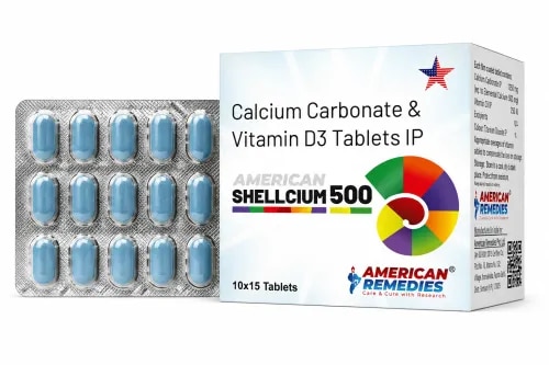 Shellcium 500 Tablets are formulated with Calcium Carbonate (500 mg) and Vitamin D3 (250 IU) to help meet daily calcium requirements and support stronger bones and teeth. These tablets are especially beneficial for individuals with calcium and Vitamin D deficiencies, osteoporosis, or increased calcium needs during pregnancy, breastfeeding, and aging. Buy Shellcium 500 Calcium Tablets for effective calcium supplementation and improved bone health.These tablets work by replenishing calcium in the body while aiding its absorption with Vitamin D3. Healthcare professionals recommend them for preventing and treating conditions caused by low calcium levels. Order Shellcium 500 Tablets online to ensure quality bone health support. DosageShellcium 500 Tablets are taken orally with water, preferably after meals. The dosage is usually 1 tablet once or twice daily, as directed by your physician. For exact dosing, consult a doctor. Order Shellcium 500 Tablets online in recommended dose only. PrecautionsDriving: Shellcium 500 Tablets do not generally affect alertness or driving ability.Alcohol: Avoid excessive alcohol intake, as it can interfere with calcium absorption.Kidney: Use with caution in patients with kidney stones or impaired renal function.Pregnancy & Breastfeeding: Buy Shellcium 500 Calcium Tablets during these phases only under medical advice.Liver: Safe under guidance; consult a doctor if you have existing liver conditions. Side EffectsWhile generally well-tolerated, possible side effects may include:ConstipationStomach upsetBloatingHypercalcemia (with overdose or prolonged use)Stop use and consult a doctor if any severe reaction occurs. Buy Shellcium 500 Calcium Tablets only from verified sources to avoid counterfeit risks. WarningDo not exceed the recommended dose. Prolonged or high-dose usage without supervision can lead to complications. Always order Shellcium 500 Tablets online responsibly and keep out of reach of children. FAQ1. What is Shellcium 500 used for?Shellcium 500 is used to treat or prevent calcium and Vitamin D3 deficiency, osteoporosis, and support bone strength.2. Can I take Shellcium 500 without a doctor’s prescription?Although available OTC, it's best taken on medical advice, especially in cases of kidney, liver issues, or pregnancy.3. How should I store Shellcium 500 Tablets?Store in a cool, dry place, away from direct sunlight and moisture.4. Can I take Shellcium 500 with other medications?Inform your doctor about other supplements or medications to avoid interactions. Buy Shellcium 500 Calcium Tablets from us for reliable quality and timely delivery. Whether you are looking for a trusted bulk supplier of Shellcium 500 Tablets or the third party manufacturer of Shellcium 500 Tablets, connect with us today!