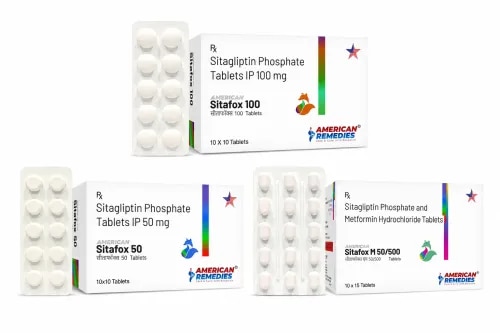 Sitafox 50 Tablets, Sitafox 100 Tablets & Sitafox M 50/500 TabletsTherapeutic Category: Oral Antidiabetic MedicineDosage Form: TabletsPrimary Use: Type 2 Diabetes MellitusProduct RangeProduct	CompositionSitafox 50 Tablets	Sitagliptin Phosphate equivalent to Sitagliptin 50 mgSitafox 100 Tablets	Sitagliptin Phosphate equivalent to Sitagliptin 100 mgSitafox M 50/500 Tablets	Sitagliptin 50 mg + Metformin Hydrochloride 500 mgHow the Ingredients Support Glucose ControlSitagliptinSitagliptin is a DPP-4 inhibitor. It increases the activity of incretin hormones, which helps:Increase insulin release when blood glucose is elevatedReduce inappropriate glucagon secretionImprove overall blood-glucose controlMetforminMetformin is a biguanide that primarily reduces glucose production by the liver and improves the body's response to insulin.Why Sitafox M Combines Two MedicinesThe Sitagliptin + Metformin combination targets blood glucose through different but complementary pathways. Combination therapy may be considered when a single medicine does not provide adequate glycemic control or when both medicines are otherwise clinically appropriate.Treatment MonitoringImportant parameters can include:Blood Glucose → HbA1c → Kidney Function → Treatment ResponseKidney function is particularly important because dosing and suitability of Sitagliptin and Metformin can be affected by renal impairment.Important Safety PointsThese medicines are intended for type 2 diabetes, not type 1 diabetes.Sitagliptin has been associated with rare cases of acute pancreatitis.Severe and persistent abdominal pain requires medical evaluation.Sitagliptin dosage may require adjustment in kidney impairment.Metformin carries a rare but serious risk of lactic acidosis, particularly in patients with significant renal impairment or other predisposing conditions.Hypoglycemia risk may increase when used with insulin or insulin secretagogues.Long-term Metformin therapy may be associated with reduced vitamin B12 levels.Possible Side EffectsDepending on the formulation, possible effects include:NauseaDiarrheaAbdominal discomfortHeadacheReduced appetiteFAQs1. What is Sitafox used for?Sitafox contains Sitagliptin and is used to help improve blood-glucose control in adults with type 2 diabetes, alongside diet and exercise.2. What is the difference between Sitafox 50 and Sitafox 100?They contain different strengths of Sitagliptin: 50 mg and 100 mg, respectively.3. What does Sitafox M 50/500 contain?It contains Sitagliptin 50 mg and Metformin Hydrochloride 500 mg.4. Why are Sitagliptin and Metformin combined?They lower blood glucose through different mechanisms, providing complementary glycemic control.5. Does Sitafox cause hypoglycemia?Sitagliptin alone generally has a relatively low risk of hypoglycemia, but the risk can increase when combined with medicines such as insulin or sulfonylureas.6. Is kidney function important during treatment?Yes. Renal function is important for determining the appropriate use and dosing of Sitagliptin and Metformin.7. Can Sitafox M cause stomach problems?Yes. Because it contains Metformin, nausea, diarrhea, and abdominal discomfort may occur, particularly when therapy begins.8. Can Sitafox be used for type 1 diabetes?No. Sitagliptin-containing products are not intended for the treatment of type 1 diabetes mellitus.