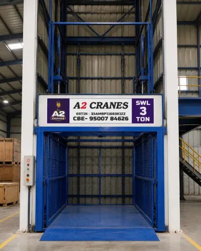 Industrial Lift Manufacturer in CoimbatoreIndustrial LiftA2 Cranes is a trusted Industrial Lift Manufacturer in Coimbatore, offering robust and efficient lifting solutions for industries that require safe and reliable vertical transportation of materials, equipment, machinery, and industrial components.Our Industrial Lifts are designed for demanding applications across manufacturing plants, warehouses, engineering units, fabrication facilities, automobile industries, and other industrial environments. Each lift can be customized according to load capacity, lifting height, platform dimensions, number of levels, lifting speed, and site requirements.Reliable Industrial Lift SolutionsA2 Cranes designs and manufactures Industrial Lifts with a focus on structural strength, operational reliability, safety, durability, and efficient material handling.Our customized lifting systems help industries transport heavy or bulky materials between different levels while reducing manual handling and improving workflow efficiency.Key Features of Industrial Lift•	Heavy-duty structural construction•	Robust lifting platform•	High load-bearing capability•	Reliable electric lifting mechanism•	Customized platform dimensions•	Customized lifting capacity•	Suitable for multiple levels•	Smooth vertical movement•	Safety-focused design•	Easy operation and maintenance•	Durable industrial construction•	Application-specific configurationApplications of Industrial LiftsIndustrial Lifts are widely used in:•	Manufacturing Industries•	Engineering Industries•	Automobile Industries•	Steel Industries•	Fabrication Units•	Foundries•	Warehouses•	Textile Industries•	Machinery Manufacturing•	Construction Industries•	Production Plants•	Industrial Workshops•	Storage and Distribution FacilitiesAdvantages of Industrial LiftEfficient Vertical Material HandlingIndustrial Lifts provide an effective solution for transporting materials, components, and equipment between different floors or working levels.Heavy Load TransportationThe lifting system can be customized to handle different industrial load requirements.Improved ProductivityEfficient vertical transportation can reduce material-handling time and support smoother production and warehouse operations.Reduced Manual HandlingIndustrial Lifts help minimize the physical effort involved in moving heavy or bulky materials between levels.Customized DesignA2 Cranes can develop Industrial Lift systems according to load capacity, platform size, lifting height, travel distance, and site conditions.Better Space UtilizationVertical material transportation allows industries to make effective use of multi-level production and storage areas.Why Choose A2 Cranes?A2 Cranes combines engineering expertise, quality fabrication, customized design, and customer-focused service to provide dependable Industrial Lift solutions.Our lifting systems are developed according to individual industrial requirements, with emphasis on structural strength, safe operation, reliability, and long-term performance.Based in Coimbatore, Tamil Nadu, A2 Cranes serves industries looking for reliable Industrial Lift and material-handling solutions.Technical SpecificationsIndustrial Lift specifications can be customized according to the application:•	Load Capacity: As per requirement•	Lifting Height: As required•	Platform Size: Customized•	Number of Levels: As per application•	Lifting Speed: Application-specific•	Drive System: Electric / Application-specific•	Control System: Push Button / Pendant / Customized•	Platform Structure: Heavy-duty fabricated structure•	Safety Features: Application-specific•	Installation: Based on site requirementsGet a Customized Industrial LiftLooking for a dependable Industrial Lift Manufacturer in Coimbatore?A2 Cranes provides customized Industrial Lift solutions designed for safe, efficient, and reliable vertical transportation of materials and equipment across industrial facilities.A2 Cranes – Powerful Vertical Lifting Solutions for Modern Industry.