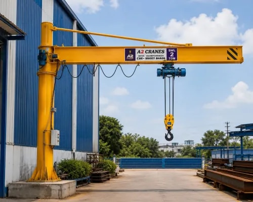 Pillar Mounted Jib Crane Manufacturer in CoimbatorePillar Mounted Jib CraneA2 Cranes is a reliable Pillar Mounted Jib Crane Manufacturer in Coimbatore, providing efficient and space-saving lifting solutions for industrial material-handling applications. Pillar Mounted Jib Cranes are independently supported by a vertical pillar and are designed to lift, lower, and move loads within a specific working radius.These cranes are ideal for manufacturing units, engineering industries, fabrication shops, assembly areas, machine shops, warehouses, maintenance stations, and production facilities.Efficient Pillar Mounted Jib Crane SolutionsA2 Cranes designs and manufactures Pillar Mounted Jib Cranes according to specific customer and site requirements. The crane can be customized based on lifting capacity, boom length, lifting height, rotation angle, operating radius, and working environment.The pillar-mounted design provides a dedicated lifting station without requiring an existing overhead crane structure.Key Features of Pillar Mounted Jib Crane•	Robust and durable pillar structure•	Strong and rigid boom assembly•	Smooth boom rotation•	Reliable electric hoisting system•	Customized lifting capacity•	Customized boom length and working radius•	Suitable for individual workstations•	Space-efficient design•	Easy operation and maintenance•	Suitable for repetitive lifting applications•	Application-specific configurations•	Suitable for industrial environmentsApplications of Pillar Mounted Jib CranesPillar Mounted Jib Cranes are suitable for localized lifting and material-handling operations in:•	Manufacturing Industries•	Engineering Industries•	Automobile Industries•	Fabrication Units•	Machine Shops•	Assembly Lines•	Production Plants•	Warehouses•	Foundries•	Maintenance Areas•	Industrial Workshops•	Loading and Unloading StationsAdvantages of Pillar Mounted Jib CraneIndependent Support StructureThe crane is supported by its own pillar, making it suitable for applications where an existing building structure cannot be used for crane mounting.Efficient Workstation LiftingPillar Mounted Jib Cranes provide a dedicated lifting solution for individual production, assembly, maintenance, and material-handling areas.Smooth Load MovementThe rotating boom allows operators to move and position loads efficiently within the designated working radius.Space EfficientThe compact configuration helps utilize available workspace effectively while keeping the lifting operation localized.Customized DesignA2 Cranes can customize the crane according to lifting capacity, boom length, lifting height, rotation, and site requirements.Improved ProductivityThe crane can reduce manual material handling and improve the speed and efficiency of repetitive lifting operations.Why Choose A2 Cranes?A2 Cranes combines engineering expertise, quality fabrication, customized design, and customer-focused service to provide dependable Pillar Mounted Jib Crane solutions.Our cranes are developed with attention to structural strength, smooth operation, safety, and long-term industrial performance.Based in Coimbatore, Tamil Nadu, A2 Cranes serves industries looking for reliable Pillar Mounted Jib Crane and material-handling solutions.Technical SpecificationsPillar Mounted Jib Crane specifications can be customized according to the application:•	Lifting Capacity: As per requirement•	Lifting Height: As per application•	Boom Length: Customized•	Working Radius: As required•	Rotation: As required•	Hoist Type: Electric / Application-specific•	Control System: Pendant / Remote / Customized•	Power Supply: As per application•	Pillar Structure: Heavy-duty fabricated structure•	Installation: Based on site requirementsGet a Customized Pillar Mounted Jib CraneLooking for a dependable Pillar Mounted Jib Crane Manufacturer in Coimbatore?A2 Cranes provides customized Pillar Mounted Jib Crane solutions designed for safe, efficient, and reliable lifting and material handling in industrial workspaces.A2 Cranes – Reliable Pillar Mounted Jib Cranes for Efficient Industrial Lifting.