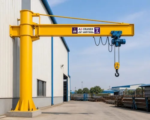 Jib Crane Manufacturer in CoimbatoreJib CraneA2 Cranes is a reliable Jib Crane Manufacturer in Coimbatore, offering compact and efficient lifting solutions for industrial material-handling applications. Jib Cranes are designed to provide convenient lifting and movement of loads within a defined working area, making them ideal for workstations, production lines, assembly areas, warehouses, and maintenance facilities.Our Jib Cranes can be customized according to lifting capacity, boom length, lifting height, rotation requirements, installation location, and application conditions.Efficient Jib Crane SolutionsA2 Cranes designs and manufactures Jib Cranes with a focus on strength, stability, smooth operation, safety, and efficient workspace utilization.The rotating boom allows loads to be positioned accurately within the crane's working radius, helping improve material-handling efficiency and reduce manual lifting requirements.Key Features of Jib Crane• Robust and durable structural design• Strong vertical support structure• Smooth boom rotation• Reliable electric hoisting system• Customized lifting capacity• Customized boom length• Suitable for workstation lifting• Compact and space-efficient design• Easy operation and maintenance• Suitable for various industrial applications• Application-specific configurationsApplications of Jib CranesJib Cranes are widely used in industries and work areas where localized lifting is required:• Manufacturing Industries• Engineering Industries• Automobile Industries• Fabrication Units• Assembly Lines• Machine Shops• Warehouses• Workshops• Maintenance Areas• Foundries• Production Plants• Loading and Unloading AreasAdvantages of Jib CraneEfficient Localized LiftingJib Cranes provide convenient lifting and positioning of materials within a defined working radius.Better Workspace UtilizationThe compact design makes Jib Cranes suitable for individual workstations and areas where floor space is limited.Smooth Load PositioningThe rotating boom enables controlled movement and accurate positioning of loads.Customized DesignA2 Cranes can customize Jib Cranes based on lifting capacity, boom length, lifting height, rotation angle, and installation requirements.Improved ProductivityJib Cranes can help reduce manual material handling and make repetitive lifting operations faster and more efficient.Easy OperationSuitable hoisting and control systems can be provided for smooth and convenient crane operation.Why Choose A2 Cranes?A2 Cranes combines engineering expertise, quality fabrication, customized design, and customer-focused service to provide dependable Jib Crane solutions.Our cranes are designed according to individual application requirements, with emphasis on structural strength, operational reliability, safety, and long-term performance.Based in Coimbatore, Tamil Nadu, A2 Cranes serves customers looking for reliable Jib Crane and industrial material-handling solutions.Technical SpecificationsJib Crane specifications can be customized according to the application:• Lifting Capacity: As per requirement• Boom Length: Customized• Lifting Height: As per application• Rotation: As required• Hoist Type: Electric / Application-specific• Mounting: Floor / Column / Application-specific• Control System: Pendant / Remote / Customized• Power Supply: As per application• Structure: Heavy-duty fabricated structure• Installation: Based on site requirementsGet a Customized Jib CraneLooking for a dependable Jib Crane Manufacturer in Coimbatore?A2 Cranes provides customized Jib Crane solutions designed for safe, efficient, and reliable lifting and material handling in industrial workspaces.A2 Cranes – Compact Lifting Solutions. Powerful Performance. Reliable Engineering.