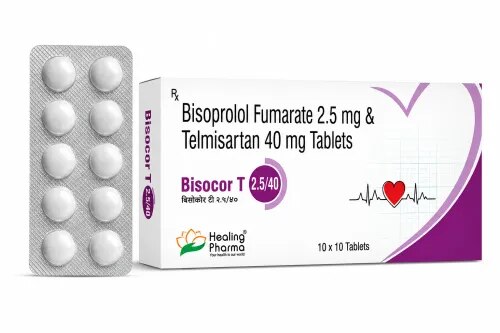 Bisocor T-2.5/40 Tablet is a prescription combination antihypertensive medicine containing Bisoprolol Fumarate 2.5 mg and Telmisartan 40 mg. It combines two cardiovascular medicines with different mechanisms of action to support the management of high blood pressure (hypertension) when combination therapy is considered appropriate by a healthcare professional.Bisoprolol primarily helps reduce heart rate and cardiac workload, while Telmisartan helps relax blood vessels by blocking the effects of angiotensin II.How Does Bisocor T-2.5/40 Work?Bisoprolol Fumarate is a selective beta-1 blocker. It reduces the effects of adrenergic stimulation on the heart, helping slow the heart rate and decrease cardiac workload.Telmisartan belongs to the Angiotensin II Receptor Blocker (ARB) class. It blocks angiotensin II at AT1 receptors, helping prevent excessive narrowing of blood vessels.Together, these actions help reduce vascular resistance and cardiac workload, supporting better blood pressure management.Primary Use – Hypertension ManagementBisocor T-2.5/40 may be prescribed for patients who require a combination of Bisoprolol and Telmisartan for blood pressure control.Long-term management of hypertension is important because persistently elevated blood pressure can increase strain on the heart, blood vessels, kidneys, and other organs.Key Benefits & FeaturesContains Bisoprolol Fumarate 2.5 mg + Telmisartan 40 mgFixed-dose cardiovascular combinationCombines Beta-1 Blocker + ARBHelps control elevated blood pressureHelps reduce cardiac workloadSupports relaxation of blood vesselsProvides two complementary antihypertensive mechanismsConvenient oral combination tabletHow to UseTake Bisocor T-2.5/40 exactly according to the dose and treatment schedule prescribed by your healthcare professional.Swallow the tablet with water and follow a consistent treatment routine. Do not suddenly discontinue a Bisoprolol-containing medicine without medical advice.Possible Side EffectsPossible side effects may include:DizzinessTiredness or weaknessHeadacheSlow heart rateLow blood pressureNauseaCold hands or feetChanges in potassium levelsImportant PrecautionsBefore using Bisocor T-2.5/40, inform your doctor if you have:Very slow heart rateLow blood pressureHeart conduction problemsHeart failureKidney or liver impairmentAsthma or other respiratory conditionsDiabetesElectrolyte abnormalitiesCommon QueriesWhy are Bisoprolol and Telmisartan combined?They lower blood pressure through different mechanisms, allowing complementary antihypertensive action when combination treatment is appropriate.Can Bisocor T reduce heart rate?Yes. Bisoprolol can reduce heart rate through beta-1 receptor blockade.Can this medicine increase potassium?Telmisartan can cause hyperkalemia, particularly in susceptible patients or with certain interacting medicines.Can treatment be stopped suddenly?Bisoprolol-containing treatment should not generally be discontinued abruptly without medical advice because sudden withdrawal can worsen cardiovascular symptoms.