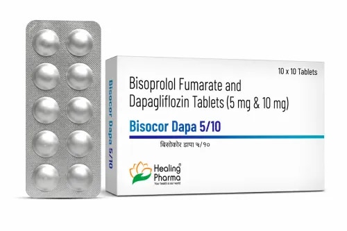 Bisocor Dapa 5/10 TabletComposition: Bisoprolol Fumarate 5 mg + Dapagliflozin 10 mgDosage Form: TabletDrug Combination: Beta-1 Blocker + SGLT2 InhibitorTherapeutic Focus: Cardiometabolic CareTwo Medicines, Two Different TargetsBisocor Dapa 5/10 combines medicines from two distinct therapeutic classes:Bisoprolol 5 mg → Heart-focused actionA selective beta-1 blocker that reduces heart rate and decreases cardiac workload.Dapagliflozin 10 mg → Kidney-mediated actionAn SGLT2 inhibitor that reduces renal glucose reabsorption, resulting in increased urinary glucose excretion. Dapagliflozin also has established cardiovascular and kidney-related roles in appropriate patients.Why This Combination Is DistinctRather than using two medicines with the same mechanism, this formulation combines cardiovascular beta-blockade with SGLT2 inhibition.The exact clinical reason for prescribing this fixed-dose combination should be based on the patient's underlying cardiovascular/metabolic condition and the product's approved indication.Dapagliflozin Safety SignalsBecause more glucose is passed through urine, Dapagliflozin can increase the likelihood of genital fungal infections and may contribute to increased urination or volume depletion.Important concerns also include:Dehydration and low blood pressureUrinary/genital infectionsChanges in kidney functionRare diabetic ketoacidosis, which can sometimes occur even without markedly elevated blood glucosePersistent nausea, vomiting, abdominal pain, unusual fatigue, or breathing difficulty requires prompt medical assessment when ketoacidosis is suspected.Bisoprolol Safety SignalsBisoprolol can cause:Slow heartbeatFatigueDizzinessLow blood pressureCold hands or feetParticular caution is appropriate in patients with significant bradycardia, certain cardiac conduction disorders, or respiratory conditions.A Practical PrecautionDapagliflozin can increase fluid loss, while Bisoprolol can lower blood pressure and heart rate. Therefore, symptoms such as marked dizziness, faintness, dehydration, or unusually low blood pressure deserve attention.Quick ClarificationsIs Bisocor Dapa simply a diabetes tablet?No. It combines a cardiovascular beta-blocker with an SGLT2 inhibitor. Dapagliflozin itself has uses extending beyond glucose lowering in appropriately selected patients.Can it slow the pulse?Yes. Bisoprolol reduces beta-1 adrenergic activity and can lower heart rate.Why can Dapagliflozin cause genital infections?It increases glucose excretion in urine, which can create conditions that favor genital fungal infections.Can Bisocor Dapa cause dehydration?Dapagliflozin can increase urinary fluid loss, so volume depletion may occur, particularly in susceptible patients.Should Bisoprolol-containing treatment be stopped suddenly?Generally, no. Abrupt withdrawal can worsen certain cardiovascular conditions, so changes should be medically supervised.