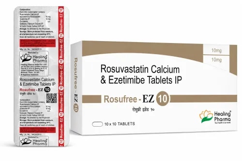 Rosufree EZ 10 TabletsComposition: Rosuvastatin 10 mg + Ezetimibe 10 mgDosage Form: TabletsTherapy Area: Dyslipidemia / Cardiovascular Risk ManagementCombination: Statin + Cholesterol Absorption InhibitorLipid-Lowering CombinationRosufree EZ 10 combines Rosuvastatin and Ezetimibe in equal 10 mg strengths. The formulation approaches cholesterol management from two separate biological pathways, making it useful when additional LDL-cholesterol reduction is clinically required.What Can Improve With Therapy?The principal treatment target is usually LDL cholesterol, although treatment can also favorably influence:Total cholesterolNon-HDL cholesterolTriglyceridesApolipoprotein BThe required lipid target depends on the individual's overall cardiovascular-risk profile.Rosufree EZ 10 — Safety Radar Muscles: New or unexplained muscle pain, tenderness, or weakness should be evaluated.Liver: Liver-function assessment may be appropriate, particularly when clinically indicated.Kidneys: Renal impairment can influence Rosuvastatin exposure and requires consideration.Interactions: Other lipid medicines and certain interacting drugs can increase the risk of adverse effects.Possible Unwanted EffectsSome patients may experience headache, muscle aches, abdominal discomfort, nausea, constipation, or changes in liver enzymes.