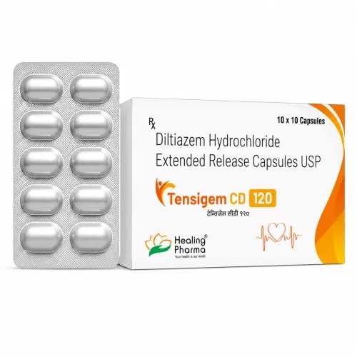 Tensigem CD 120Diltiazem Hydrochloride 120 mgTherapeutic Category: Cardiovascular MedicineDrug Family: Non-Dihydropyridine Calcium Channel BlockerStrength: 120 mgWhat Makes Tensigem CD 120 Different?Tensigem CD 120 contains Diltiazem Hydrochloride, a medicine capable of influencing both vascular tone and electrical conduction within the heart.The CD terminology generally refers to a controlled/extended-release preparation, although the exact release characteristics should always be verified from the product label.Diltiazem: 4 Clinical Actions① Relaxes arterial smooth muscleCalcium-channel inhibition reduces vascular contraction, helping decrease peripheral resistance.② Reduces cardiac workloadLower vascular resistance can reduce the amount of work required from the heart.③ Influences AV-node conductionDiltiazem can slow electrical conduction through the atrioventricular node.④ Can reduce heart rateIts cardiac effects make Diltiazem distinct from more vascular-selective calcium channel blockers such as Amlodipine.Where Can These Actions Be Useful?Depending on the approved indication and formulation, Diltiazem may be prescribed for:Elevated blood pressure→ Long-term BP managementChronic stable angina→ Helps reduce myocardial oxygen demand and angina episodesSelected supraventricular rhythm disorders→ AV-node slowing can help control ventricular rate in appropriate patients“CD” Means Release Pattern MattersModified-release Diltiazem formulations are designed to control how quickly the medicine becomes available.Therefore:Do not automatically crushDo not automatically chewDo not interchange different Diltiazem formulations mg-for-mgAdministration should follow the instructions specific to the marketed product.Cardiac Safety SignalsSlow PulseDiltiazem can cause bradycardia, particularly when combined with other heart-rate-lowering medicines.Conduction DelayPatients with existing SA-node or AV-node abnormalities require careful assessment.Low Blood PressureExcessive BP reduction may produce dizziness, weakness, or fainting.Cardiac FunctionDiltiazem's negative inotropic effect is relevant in patients with certain forms of heart failure.Effects Seen During TherapyPossible reactions can include:Peripheral/ankle swelling • Headache • Dizziness • Flushing • Constipation • Fatigue • Slow heartbeatSignificant fainting, unusually slow pulse, worsening breathing difficulty, or marked swelling should receive medical attention.