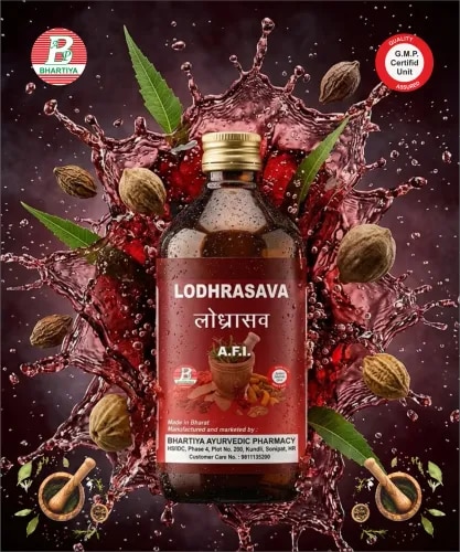                                                                 LODHRASAVAProduct IdentificationGeneric Name: LodhrasavaType: Ayurvedic Polyherbal Fermented Formulation (Asava)Primary Indication Area: Women's reproductive health, excessive menstrual bleeding, leucorrhoea, uterine health, post-partum recovery, and gynecological disorders.Therapeutic Indications (Traditional Ayurvedic Uses)Asrigdara (excessive menstrual bleeding) Rakta Pradara (abnormal uterine bleeding) Shweta Pradara (leucorrhoea) Artava Vikara (menstrual disorders) Yonivyapad (gynecological disorders) Garbhashaya Daurbalya (uterine weakness) Post-partum recovery (supportive management) Pelvic weakness associated with reproductive disorders General debility in women associated with chronic blood loss Key BenefitsSupports normal menstrual health Helps maintain healthy uterine function Supports reproductive system health Helps reduce excessive vaginal discharge Supports healthy menstrual flow Promotes recovery after childbirth Supports tissue strength and uterine tone according to Ayurvedic principles Provides antioxidant and rejuvenative herbal support Helps improve overall women's wellness FORMULAMain IngredientsLodhra (Symplocos racemosa) Dhataki (Woodfordia fruticosa) Haritaki (Terminalia chebula) Bibhitaki (Terminalia bellirica) Amalaki (Phyllanthus emblica) Musta (Cyperus rotundus) Patha (Cissampelos pareira) Vasa (Justicia Adhatoda) Kutaja (Holarrhena antidysenterica) Sweetening and Fermentation BaseJala (Water) Sarkara (Sugar/Jaggery, depending on the classical preparation) Dhataki (Woodfordia fruticosa) Key Ingredient Actions1. LodhraBotanical Name: Symplocos racemosaRasa: Kashaya Guna: Laghu, Ruksha Virya: Sheeta Vipaka: Katu Mechanism of ActionTraditionally regarded as an important herb for women's health Supports healthy uterine function Helps maintain normal menstrual flow Supports healthy vaginal tissues Provides antioxidant activity Promotes tissue healing and strengthening 2. HaritakiBotanical Name: Terminalia chebulaRasa: Predominantly Kashaya (all tastes except Lavana) Guna: Laghu, Ruksha Virya: Ushna Vipaka: Madhura Mechanism of ActionSupports digestion Promotes bowel regularity Supports nutrient absorption Helps maintain gastrointestinal health Acts as a mild rejuvenative 3. BibhitakiBotanical Name: Terminalia belliricaRasa: Kashaya Guna: Laghu, Ruksha Virya: Ushna Vipaka: Madhura Mechanism of ActionSupports healthy metabolism Provides antioxidant support Helps maintain tissue health Supports digestive function 4. AmalakiBotanical Name: Phyllanthus emblicaRasa: Predominantly Amla (all tastes except Lavana) Guna: Laghu, Ruksha Virya: Sheeta Vipaka: Madhura Mechanism of ActionRich source of natural antioxidants Supports immune function Helps maintain reproductive health Supports healthy skin Acts as a Rasayana 5. MustaBotanical Name: Cyperus rotundusRasa: Tikta, Katu, Kashaya Guna: Laghu, Ruksha Virya: Sheeta Vipaka: Katu Mechanism of ActionSupports menstrual health Helps maintain digestive balance Supports healthy metabolism Traditionally used for gynecological disorders 6. PathaBotanical Name: Cissampelos pareiraRasa: Tikta, Kashaya Guna: Laghu Virya: Ushna Vipaka: Katu Mechanism of ActionSupports female reproductive health Helps maintain healthy uterine function Supports urinary tract health Promotes tissue healing 7. VasaBotanical Name: Justicia adhatodaRasa: Tikta, Kashaya Guna: Laghu, Ruksha Virya: Sheeta Vipaka: Katu Mechanism of ActionSupports healthy blood circulation Traditionally used in bleeding disorders Provides antioxidant support Supports tissue repair 8. KutajaBotanical Name: Holarrhena antidysentericaRasa: Tikta, Kashaya Guna: Laghu, Ruksha Virya: Sheeta Vipaka: Katu Mechanism of ActionSupports healthy gastrointestinal function Helps maintain microbial balance Supports tissue healing Provides astringent action 9. DhatakiBotanical Name: Woodfordia fruticosaRasa: Kashaya Guna: Laghu, Ruksha Virya: Ushna Vipaka: Katu Prabhava: Sandhana Karaka Mechanism of ActionNatural fermentation catalyst Enables self-generated alcohol formation Enhances extraction of phytochemicals Improves bioavailability of herbal constituents Supports preservation and shelf stability Maintains quality of the Asava formulation 10. Sarkara (Sugar/Jaggery)Rasa: Madhura Guna: Guru, Snigdha Virya: Sheeta Vipaka: Madhura Mechanism of ActionServes as the fermentation substrate Supports formation of self-generated alcohol Improves palatability Replenishes energy Contributes to stability of the formulation 11. Jala (Water)Mechanism of ActionMedium for herbal extraction Solvent for phytochemicals Essential for fermentation Facilitates uniform distribution of active constituents Supports preparation of the Asava formulation DosageAdults15–30 mL Twice daily after meals Dilute with an equal quantity of water Common Usage GuidanceTraditionally used to support women's reproductive health. Used in Ayurveda to help maintain normal menstrual flow. Supports healthy uterine function and tissue strength. May be used as an adjunct in leucorrhoea, excessive menstrual bleeding, and post-partum recovery under Ayurvedic supervision. Usually prescribed for 4–8 weeks or as directed by an Ayurvedic physician. Best taken after food. Important NotesContains naturally fermented alcohol. Use cautiously in individuals with diabetes mellitus, as it may contain residual sugars. Should be taken under the supervision of a qualified Ayurvedic practitioner. Consult a healthcare professional before use during pregnancy, breastfeeding, or in individuals with serious medical conditions. Not intended to diagnose, treat, cure, or prevent any disease. Store in a cool, dry place.      Keep the bottle tightly closed after use. Keep out of reach of children