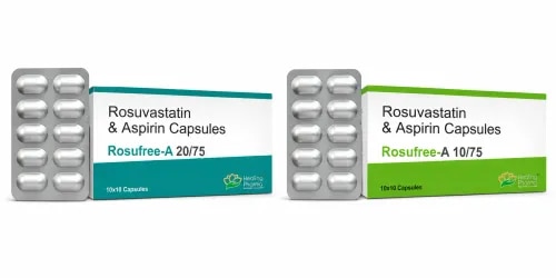 Rosufree-A 10/75 & Rosufree-A 20/75 TabletsRosuvastatin + AspirinRosufree-A is a fixed-dose cardiovascular combination containing Rosuvastatin and Aspirin. It combines lipid-lowering activity with antiplatelet action and may be prescribed for selected patients who require management of cholesterol alongside prevention of unwanted platelet aggregation.Product VariantsRosufree-A 10/75Rosuvastatin 10 mg + Aspirin 75 mgRosufree-A 20/75Rosuvastatin 20 mg + Aspirin 75 mgTherapeutic Segment: CardiovascularMedicine Type: Statin + Antiplatelet CombinationRoute: OralOne Combination, Two Cardiovascular ObjectivesCholesterol ManagementRosuvastatin works primarily in the liver. By inhibiting HMG-CoA reductase, it decreases cholesterol synthesis and increases hepatic removal of circulating LDL cholesterol.This can contribute to reductions in:LDL cholesterolTotal cholesterolNon-HDL cholesterolTriglyceridesRosufree-A: Two Separate Safety ProfilesROSUVASTATIN — Watch the MusclesUnexplained muscle pain, tenderness, cramps, or weakness can occur during statin treatment. Rarely, serious muscle injury such as rhabdomyolysis can develop.Significant muscle symptoms, particularly when accompanied by dark urine or marked weakness, need prompt medical assessment.ASPIRIN — Watch for BleedingAspirin reduces platelet aggregation and can therefore increase bleeding tendency.Warning signs can include:Unusual bruising • Persistent bleeding • Blood in stools • Black/tarry stools • Vomiting blood • Blood in urineGastrointestinal irritation and ulcer-related bleeding are also important considerations.Frequently Asked Questions1. Why are Rosuvastatin and Aspirin combined?Rosuvastatin manages abnormal lipid levels, while Aspirin reduces platelet aggregation. They therefore provide two distinct cardiovascular actions.2. How does Rosufree-A 10/75 differ from 20/75?Both contain Aspirin 75 mg. The Rosuvastatin component changes from 10 mg to 20 mg.3. Is Rosufree-A only intended for high cholesterol?No. Because it also contains Aspirin, the combination should be used when there is an appropriate indication for antiplatelet therapy as well as lipid management.4. Can Aspirin cause stomach problems?Yes. Aspirin can cause gastric irritation and may increase the risk of gastrointestinal ulceration or bleeding.5. What muscle symptoms are important with Rosuvastatin?Persistent or unexplained muscle pain, tenderness, or weakness should be reported, particularly if severe or accompanied by dark urine.6. Should healthcare professionals know about Rosufree-A before surgery?Yes. The Aspirin component affects platelet function, so doctors and dentists should know about treatment before invasive procedures.7. Can another blood thinner be taken with Rosufree-A?Combining Aspirin with anticoagulants or additional antiplatelet medicines can increase bleeding risk and requires medical assessment.8. Does Rosufree-A replace cholesterol-control lifestyle measures?No. Medication is generally used alongside appropriate diet, physical activity, and management of other cardiovascular risk factors.