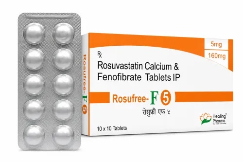 Rosufree F 5Rosuvastatin + Fenofibrate TabletsRosufree F 5 is a combination lipid-lowering medicine containing Rosuvastatin and Fenofibrate. It may be prescribed for selected patients with mixed dyslipidemia, where management of LDL cholesterol and triglycerides is required.Mechanism : Rosuvastatin PathwayHMG-CoA reductase blocked→ liver cholesterol production decreases→ LDL receptors increase→ more LDL is removed from bloodFenofibrate PathwayPPAR-α activated→ triglyceride metabolism increases→ triglyceride-rich particles decrease→ lipid profile can improveWhy Rosufree F May Be ImportantIn appropriately selected patients, controlling mixed dyslipidemia can form part of a broader strategy to reduce atherosclerotic cardiovascular risk.The combination may be considered when lifestyle measures and individual lipid-lowering treatment do not adequately address the patient's lipid pattern, particularly when triglycerides remain an important concern.Treatment should still be accompanied by appropriate:Diet modificationRegular physical activityWeight management where appropriateDiabetes control where relevantSmoking cessationManagement of other cardiovascular risk factorsSide EffectsBecause Rosufree F contains two lipid-modifying medicines, adverse effects from both components need consideration.Possible EffectsHeadacheNauseaAbdominal discomfortConstipationMuscle achesWeaknessChanges in liver enzymesFenofibrate may also be associated with gastrointestinal symptoms and gallstone-related problems in susceptible patients.Storage & HandlingFor appropriate product care:Keep Rosufree F 5 in its original blister and carton.Follow the storage temperature stated on the marketed product pack.Protect tablets from excessive heat and moisture.Keep the blister dry and undamaged.Handle tablets with clean, dry hands.Do not use medicine after the printed expiry date.Avoid using tablets from damaged packaging if product integrity is uncertain.Keep out of reach and sight of children.Do not transfer tablets into an unidentified container for prolonged storage.Frequently Asked Questions1. What is Rosufree F 5 used for?It may be prescribed for selected patients with mixed lipid abnormalities where management of both cholesterol and triglycerides is clinically required.2. Why are Rosuvastatin and Fenofibrate combined?Rosuvastatin primarily reduces LDL cholesterol, while Fenofibrate has a significant triglyceride-lowering effect.3. How does Fenofibrate work?Fenofibrate activates PPAR-alpha, influencing lipid metabolism and increasing the breakdown of triglyceride-rich particles.4. Why is muscle pain important with Rosufree F?Both statins and fibrates can cause muscle-related adverse effects. Persistent or unexplained muscle symptoms should be medically assessed.5. Does Rosufree F require kidney monitoring?Kidney function can be particularly important for determining the safety and suitability of Fenofibrate therapy.6. Can Rosufree F affect the liver?Yes. Both components can influence liver-related laboratory parameters, so liver assessment may be appropriate.