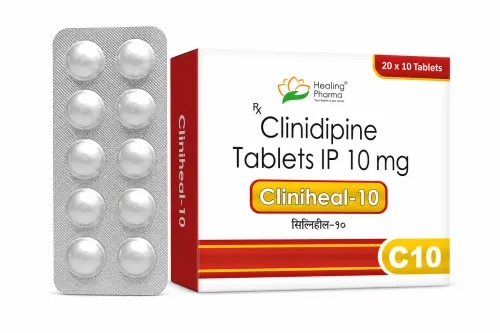 Cilniheal 10 contains Cilnidipine, a dihydropyridine calcium channel blocker used in the management of high blood pressure (hypertension). It has a distinctive pharmacological profile because it acts on both L-type and N-type calcium channels.Blocking L-type calcium channels in vascular smooth muscle promotes arterial relaxation and helps decrease peripheral vascular resistance. Its additional N-type calcium channel activity contributes to its characteristic antihypertensive mechanism.Cilniheal 10 is intended for use under medical supervision. The dose should be individualized according to blood-pressure response and the patient's clinical condition. Possible adverse effects can include dizziness, headache, flushing, palpitations or ankle swelling.