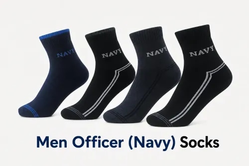 Men Officer (Navy) Socks – SR IndustriesProduct OverviewMen Officer (Navy) Socks from SR Industries are designed for a smart, comfortable, and professional appearance. Featuring a classic navy color, these socks are suitable for formal office wear, uniforms, business attire, and everyday use.Made with quality, comfortable, and stretchable fabric, these socks provide a secure fit and flexibility throughout the day. Their classic design makes them suitable for formal shoes, office footwear, uniforms, and daily wear.SR Industries offers Men Officer (Navy) Socks for retailers, wholesalers, distributors, resellers, uniform suppliers, and bulk buyers.Key FeaturesClassic navy colorProfessional and elegant appearanceSoft and comfortable fabricStretchable constructionComfortable elastic gripSecure and consistent fitDurable stitchingLightweight designSuitable for formal and uniform wearIdeal for wholesale and bulk ordersApplicationsMen Officer (Navy) Socks are suitable for:Office wearFormal wearCorporate uniformsSchool and institutional uniformsSecurity and professional uniformsBusiness attireDaily wearTravelFormal shoes and office footwearRetail and wholesale requirementsWhy Choose SR Industries?SR Industries provides quality socks designed for comfort, fit, durability, and professional appearance. Men Officer (Navy) Socks are an excellent choice for individuals as well as businesses requiring socks for formal wear, uniforms, retail, and bulk supply.Frequently Asked Questions (Q&A)Q1. What are Men Officer (Navy) Socks?Men Officer (Navy) Socks are classic navy-colored socks designed for men, particularly suitable for formal, office, uniform, and professional wear.Q2. Are these socks suitable for office use?Yes. Their classic navy color and professional appearance make them suitable for office and business attire.Q3. Can Men Officer (Navy) Socks be used with uniforms?Yes. They are suitable for various professional, corporate, institutional, and uniform requirements.Q4. Are these socks stretchable?Yes. The stretchable construction helps provide flexibility and a comfortable fit.Q5. What footwear can be worn with these socks?They are suitable for formal shoes, office shoes, casual footwear, and other appropriate footwear.Q6. Are Men Officer (Navy) Socks available for bulk orders?Yes. SR Industries can cater to wholesale and bulk requirements for retailers, uniform suppliers, distributors, and businesses.Q7. Can the socks be customized for uniform requirements?For bulk orders, customization of size, fabric, packaging, or other specifications may be available, subject to requirements.Q8. Who can purchase Men Officer (Navy) Socks from SR Industries?Retailers, wholesalers, distributors, uniform suppliers, corporate businesses, institutions, garment stores, and resellers can purchase these socks.Q9. Why choose navy socks for formal wear?Navy is a versatile and professional color that pairs well with many formal and business outfits.Q10. How can I enquire about Men Officer (Navy) Socks?Contact SR Industries for available sizes, specifications, pricing, packaging details, and bulk-order requirements.