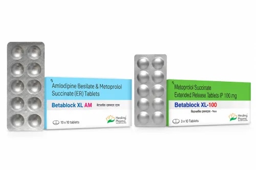 Product Variants : Product Composition Formulation ProfileBetablock XL AM Amlodipine + Metoprolol Succinate Combination antihypertensive formulationBetablock XL Metoprolol Succinate Extended-release formulationBetablock XL AM combines Amlodipine and Metoprolol Succinate for multi-mechanism blood-pressure management. Amlodipine is a dihydropyridine calcium channel blocker that promotes vascular relaxation, while Metoprolol is a predominantly beta-1 selective blocker that reduces sympathetic stimulation of the heart.The combination may be prescribed for hypertension when treatment with more than one antihypertensive mechanism is considered appropriate. The complementary vascular and cardiac actions help reduce peripheral vascular resistance, heart rate and cardiac workload.Betablock XL contains Metoprolol Succinate in an extended-release formulation. Depending on the approved indication and individual patient requirements, Metoprolol Succinate ER may be used for hypertension, angina and selected chronic heart-failure treatment.Both products are prescription medicines. Blood pressure and heart rate should be monitored during treatment. Metoprolol-containing therapy should generally not be discontinued abruptly without medical guidance.
