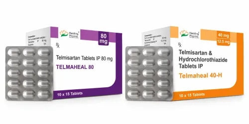 Telmaheal 80 mg contains Telmisartan, an angiotensin II receptor blocker (ARB) used primarily for the management of hypertension. It selectively blocks angiotensin II at the AT1 receptor, reducing vasoconstriction and helping blood vessels relax.By reducing the effects of angiotensin II, Telmisartan helps lower peripheral vascular resistance and supports long-term blood-pressure control. Depending on locally approved indications and the patient's cardiovascular risk profile, it may also be prescribed for cardiovascular risk reduction in selected patients.Telmaheal 80 mg is a prescription medicine. Blood pressure, kidney function and serum potassium may require monitoring during treatment. Medicines acting on the renin-angiotensin system should not be used during pregnancy.Telmaheal 40H is a combination antihypertensive medicine containing Telmisartan and Hydrochlorothiazide. It combines two medicines with complementary actions to help manage high blood pressure when combination therapy is clinically appropriate.Telmisartan belongs to the angiotensin II receptor blocker (ARB) class. It selectively blocks AT1 receptors, reducing angiotensin II-mediated vasoconstriction and helping blood vessels relax. This action lowers peripheral vascular resistance and supports blood-pressure control.Hydrochlorothiazide is a thiazide diuretic that acts on the kidneys to increase the excretion of sodium and water. This helps reduce excess fluid volume and contributes to lowering blood pressure. The combination can therefore provide additional blood-pressure reduction compared with either mechanism alone in appropriate patients.Uses of Telmaheal 40HTelmaheal 40H is primarily used for the management of hypertension (high blood pressure). It may be prescribed when a single antihypertensive medicine does not provide sufficient blood-pressure control or when a clinician determines that combination therapy is appropriate.Maintaining controlled blood pressure is an important part of reducing the long-term cardiovascular and renal complications associated with persistent hypertension.FAQs1. What is Telmaheal 80 used for?It contains Telmisartan 80 mg and is primarily used for hypertension management under medical supervision.2. What is the difference between Telmaheal 80 and Telmaheal 40H?Telmaheal 80 contains Telmisartan alone, whereas Telmaheal 40H combines Telmisartan with Hydrochlorothiazide.3. How does Telmisartan work?It blocks angiotensin II at AT₁ receptors, helping blood vessels relax and reducing blood pressure.4. Why is Hydrochlorothiazide added to Telmaheal 40H?It increases renal sodium and water excretion, providing an additional mechanism for lowering blood pressure.5. Can Telmaheal affect potassium?Yes. Telmisartan may increase potassium, while Hydrochlorothiazide may reduce it. Monitoring may therefore be appropriate.6. Why is kidney function important?Kidney function influences the safe use of renin-angiotensin-system medicines and diuretic therapy.7. Is Telmaheal suitable during pregnancy?No. Telmisartan-containing medicines can cause serious fetal harm and should not be used during pregnancy.Key PropertiesProperty ValueCombination Design: ARB + Thiazide DiureticRAAS Component: Telmisartan – AT1 Receptor BlockadeRenal Component: Hydrochlorothiazide – Promotes Sodium & Water ExcretionTreatment Strategy: Dual-Mechanism Blood Pressure ControlStorage & Handling GuideFor both Telmaheal products:Keep tablets in the original blister and carton.Store according to the temperature stated on the marketed pack.Protect from excessive heat and moisture.Keep packaging dry and intact.Handle tablets with clean, dry hands.Do not use medicine after its printed expiry date.Avoid tablets from significantly damaged packaging.Keep securely out of reach of children.Do not transfer tablets into unidentified containers for prolonged storage.