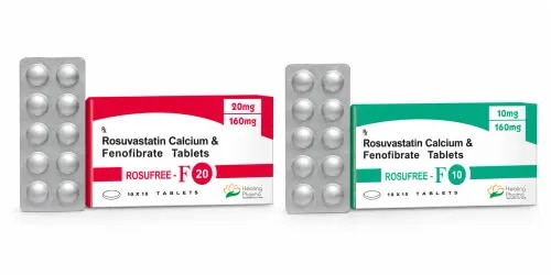 Rosuvastatin Calcium & Fenofibrate F10 & F20 Tablet
Rosufree-F is a combination lipid-lowering medicine containing Rosuvastatin Calcium and Fenofibrate. The formulation combines two medicines with complementary mechanisms and may be prescribed for selected patients with mixed dyslipidemia, particularly when both elevated cholesterol and triglyceride levels require management.
Rosuvastatin belongs to the statin class and inhibits HMG-CoA reductase, an enzyme involved in hepatic cholesterol synthesis. This action primarily helps reduce LDL cholesterol. Fenofibrate is a fibrate that activates PPAR-alpha (peroxisome proliferator-activated receptor alpha) and primarily helps reduce elevated triglyceride levels while influencing other lipid parameters.
Rosufree-F should be used under medical supervision along with appropriate dietary and lifestyle measures. Because statin-fibrate combination therapy can increase the risk of muscle-related adverse effects, patients should report unexplained muscle pain, tenderness or weakness. Lipid profile, liver function and renal function may require assessment depending on the patient's clinical condition.
Uses of Rosufree-F:
Rosuvastatin and Fenofibrate combination therapy may be used for:
Management of mixed dyslipidemia
Reduction of elevated LDL cholesterol
Management of elevated triglyceride levels
Improvement of lipid parameters when combination therapy is clinically appropriate
How Rosufree-F Works:
Component Main Action
Rosuvastatin Calcium Inhibits HMG-CoA reductase and reduces hepatic cholesterol synthesis
Fenofibrate Activates PPAR-alpha and enhances triglyceride-rich lipoprotein metabolism
Combined Effect Targets both cholesterol and triglyceride abnormalities
Possible Side Effects:
Potential adverse effects can include:
Headache
Nausea or digestive discomfort
Muscle pain or weakness
Increased liver enzymes
Changes in renal function in susceptible patients
Severe or persistent muscle symptoms require medical evaluation because statin-fibrate combinations can rarely be associated with serious muscle injury.