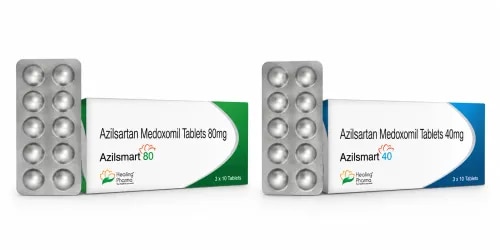 Azilsartan Medoxomil 40mg & 80mg Tablet
Azilsmart contains Azilsartan Medoxomil, an angiotensin II receptor blocker (ARB) used for the management of hypertension. Azilsartan Medoxomil is a prodrug that is converted in the body to its active form, azilsartan.
The active drug selectively blocks angiotensin II AT1 receptors, reducing the vasoconstrictive and aldosterone-related effects of angiotensin II. This helps blood vessels relax, decreases peripheral vascular resistance and supports effective control of elevated blood pressure.
Azilsmart 40 mg and Azilsmart 80 mg provide different strength options for individualized antihypertensive therapy. Treatment should be prescribed according to the patient's blood-pressure response and overall clinical condition. Blood pressure, renal function and serum potassium may require monitoring during therapy.
Product Variants:
Product Active Ingredient Strength
Azilsmart 40 mg Azilsartan Medoxomil 40 mg
Azilsmart 80 mg Azilsartan Medoxomil 80 mg
Uses of Azilsmart:
Azilsartan Medoxomil is primarily used for:
Management of hypertension (high blood pressure)
Long-term blood-pressure control in appropriate patients
Use alone or with other antihypertensive medicines when clinically indicated
Mechanism of Action:
Azilsartan Medoxomil is converted to active azilsartan, which selectively blocks angiotensin II from binding to AT1 receptors. This reduces vasoconstriction and aldosterone-mediated effects, resulting in reduced vascular resistance and lower blood pressure.
Possible Side Effects:
Potential adverse effects may include:
Dizziness
Low blood pressure
Fatigue
Increased serum potassium
Changes in kidney function
Patients with renal impairment, volume depletion or those using other medicines that affect the renin-angiotensin system may require additional monitoring.
